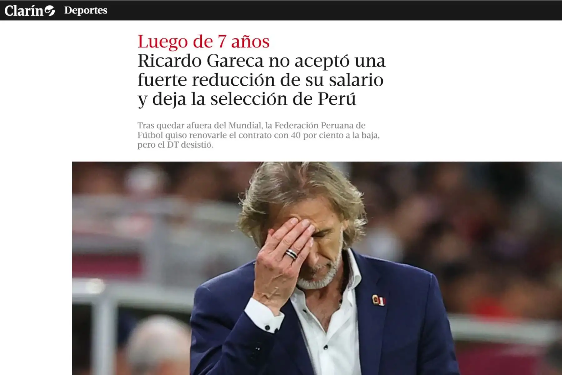 Ricardo Gareca: así reaccionó la prensa internacional. Diario El Clarín de Argentina. Foto: Captura TV