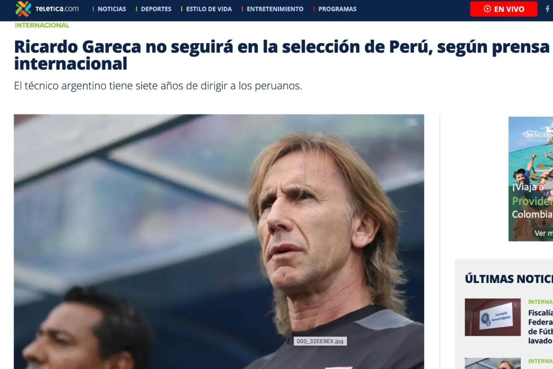 Ricardo Gareca: así reaccionó la prensa internacional. Teletica de Costa Rica. Foto: Captura TV