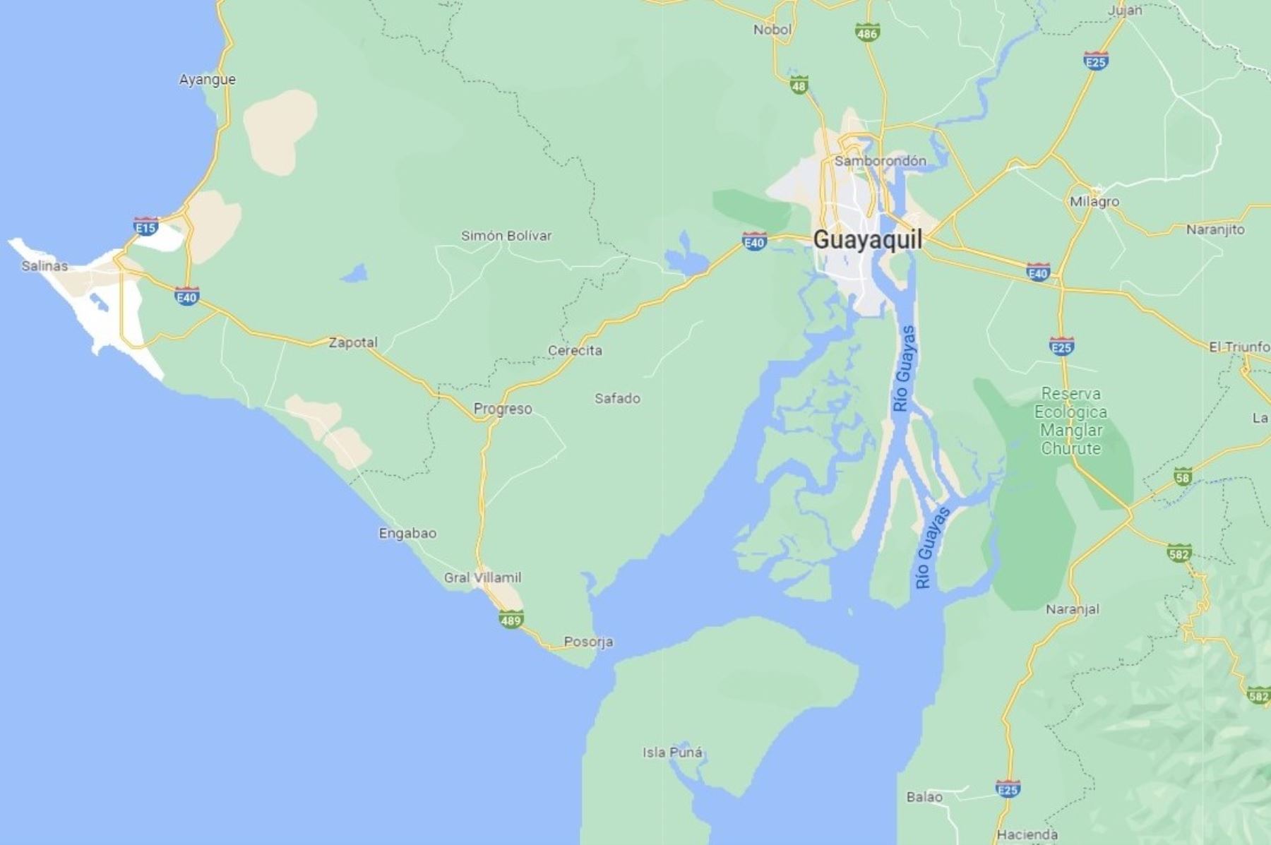 Zona costera de Guayaquil. Imagen: Google Maps.