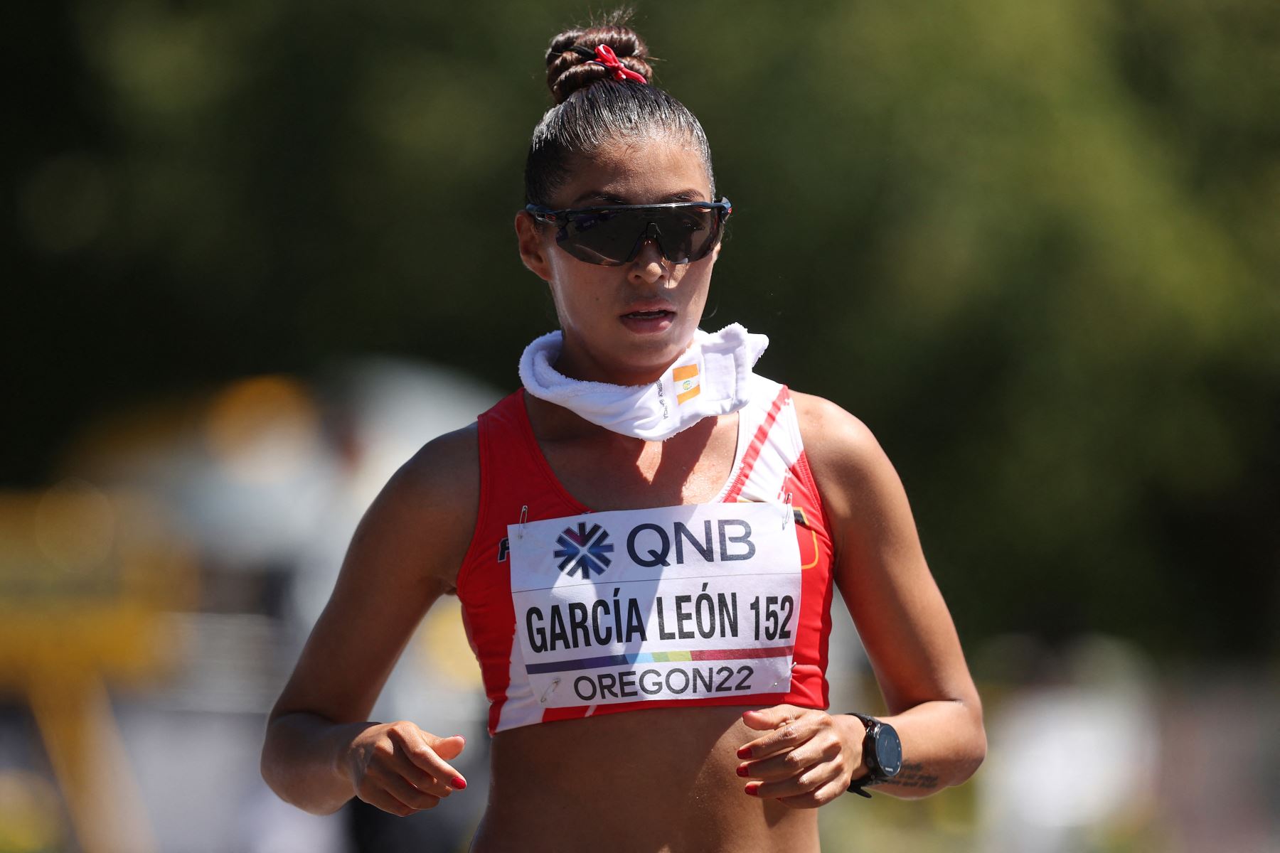 Kimberly Garcia Leon del Equipo Perú compite en la Final de Marcha de 20 Kilómetros de Mujeres el primer día del Campeonato Mundial de Atletismo Oregon22 en Hayward Field.
Foto: AFP