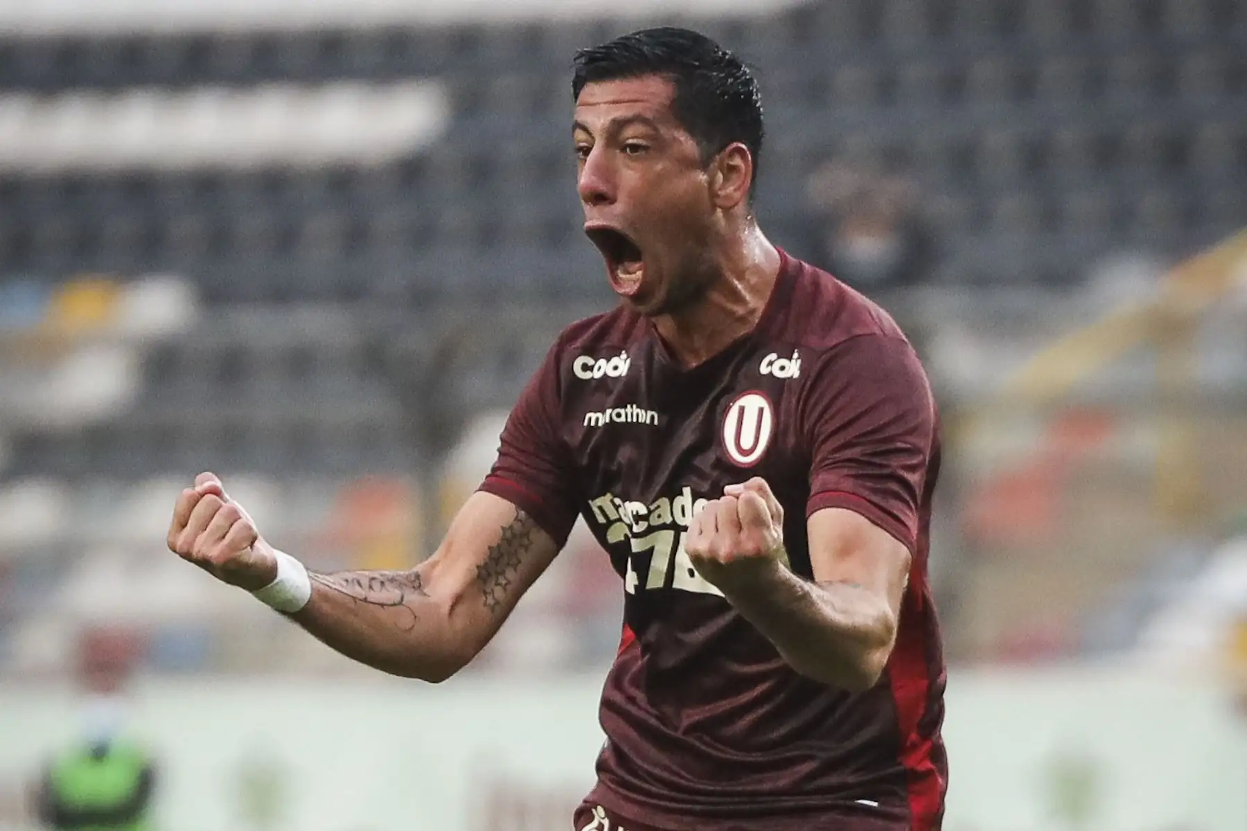 Federico Damian Alonso de Universitario celebra tras marcar el 2 a 0 a USMP durante partido por la segunda fecha de la Liga 1, en el Estadio Monumental. Foto: Club Universitario
