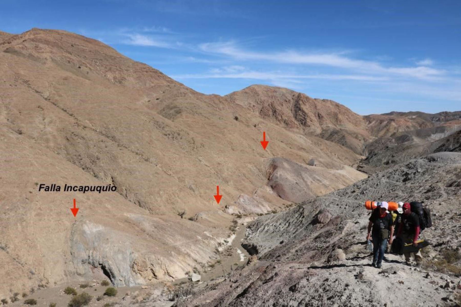 Estudios de neotectónica del Ingemmet permitieron identificar la existencia, hasta la fecha, de 105 fallas geológicas activas entre Moquegua y Arequipa. Foto: ANDINA/Ingemmet
