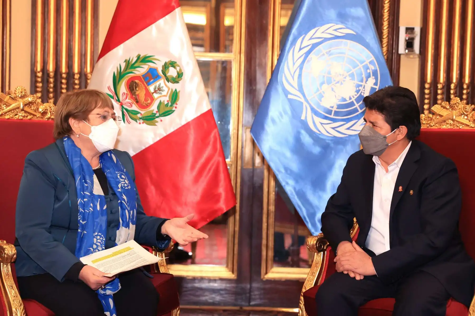 Presidente Pedro Castillo recibió a la Alta Comisionada de las Naciones Unidas para los Derechos Humanos, Michelle Bachelet, y a su delegación. Foto: ANDINA/ Prensa Presidencia