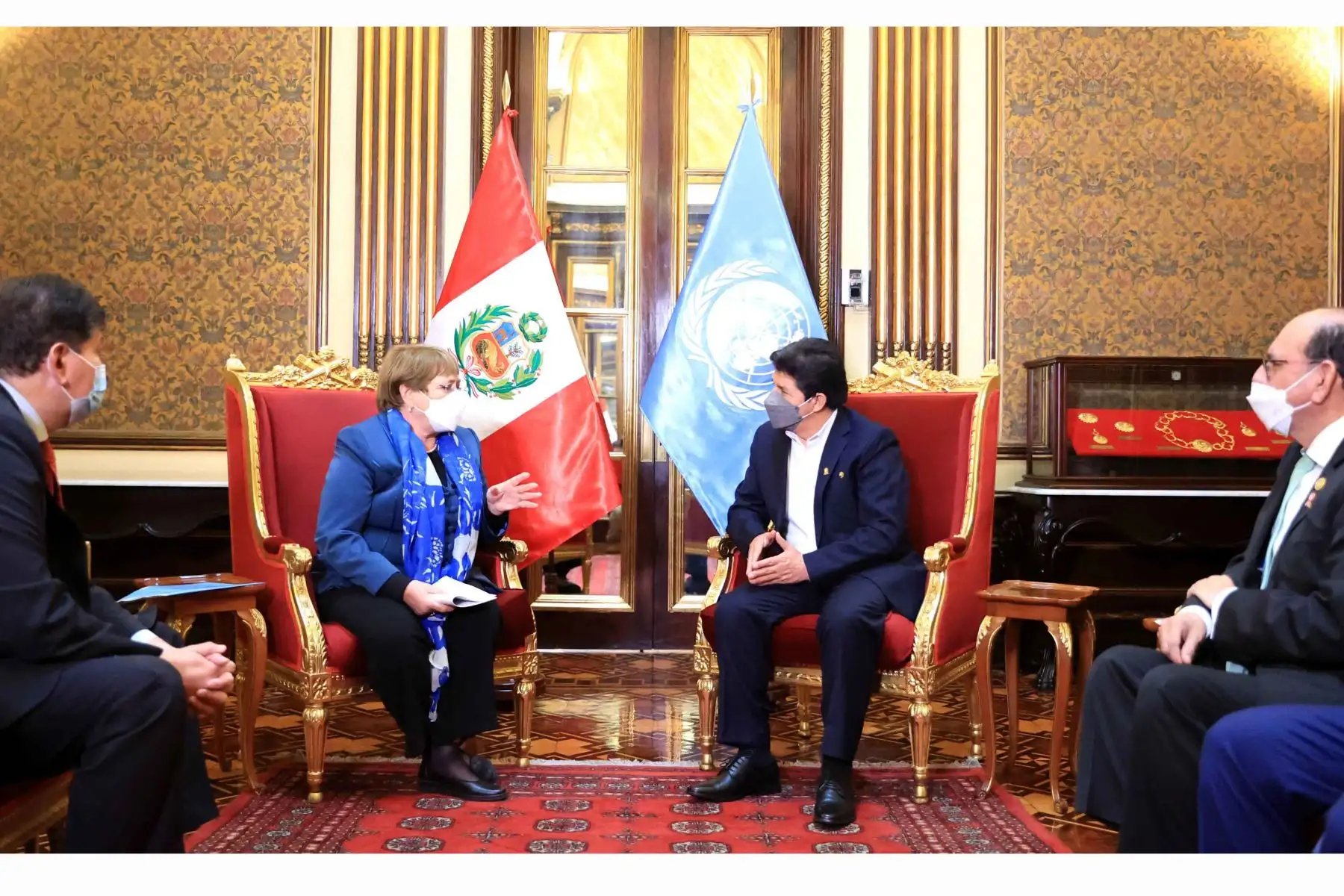 Presidente Pedro Castillo recibió a la Alta Comisionada de las Naciones Unidas para los Derechos Humanos, Michelle Bachelet, y a su delegación. Foto: ANDINA/ Prensa Presidencia