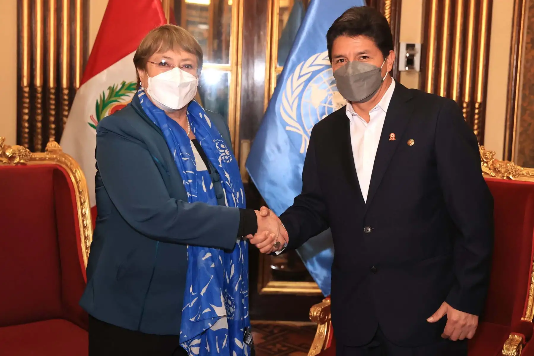 Presidente Pedro Castillo recibió a la Alta Comisionada de las Naciones Unidas para los Derechos Humanos, Michelle Bachelet, y a su delegación. Foto: ANDINA/ Prensa Presidencia