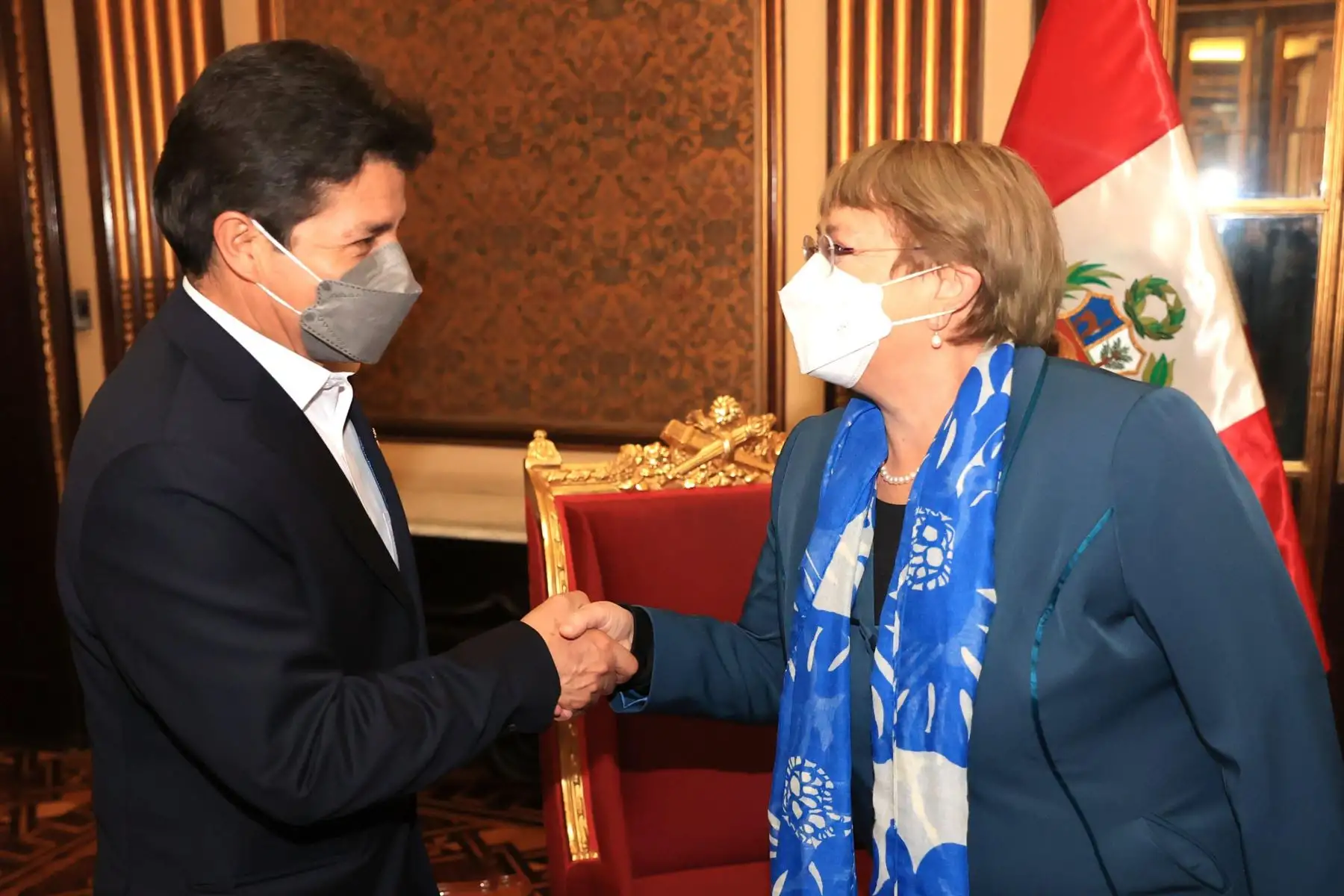 Presidente Pedro Castillo recibió a la Alta Comisionada de las Naciones Unidas para los Derechos Humanos, Michelle Bachelet, y a su delegación. Foto: ANDINA/ Prensa Presidencia