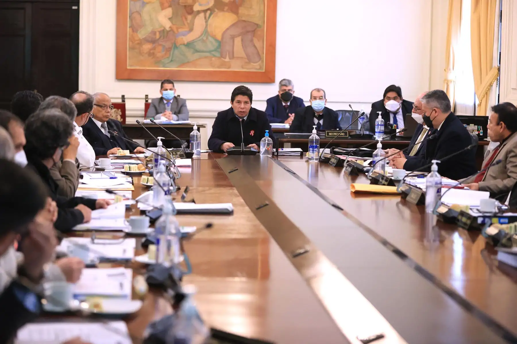El presidente de la República, Pedro Castillo, lidera una nueva sesión del Consejo de Ministros en la sede de Palacio de Gobierno. Foto: ANDINA/ Prensa Presidencia