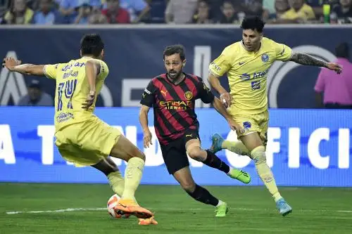 El duelo ante los dirigidos por Guardiola fue el segundo de los tres amistosos internacionales que tiene programados el América en territorio estadounidense. Foto: AFP