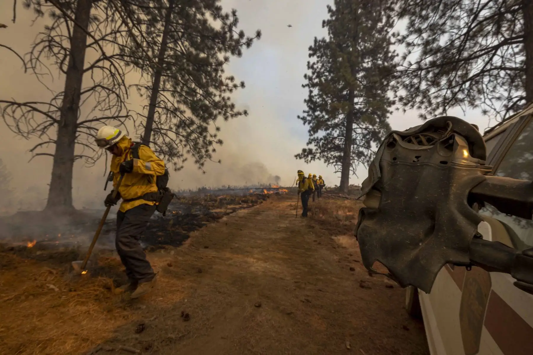 Más de 2000 bomberos respaldados por 17 helicópteros se han desplegado contra el Incendio Oak, que estalló el viernes cerca del Parque Nacional Yosemite. Foto: AFP