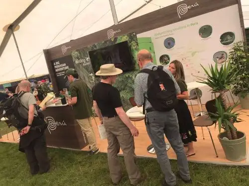 observación de aves en los Global Birdfair 2022. Varios destinos, como Cusco, Loreto, Lambayeque, Amazonas, concitaron el interés de los turistas que asistieron a esta prestigiosa feria internacional. ANDINA/Difusión
