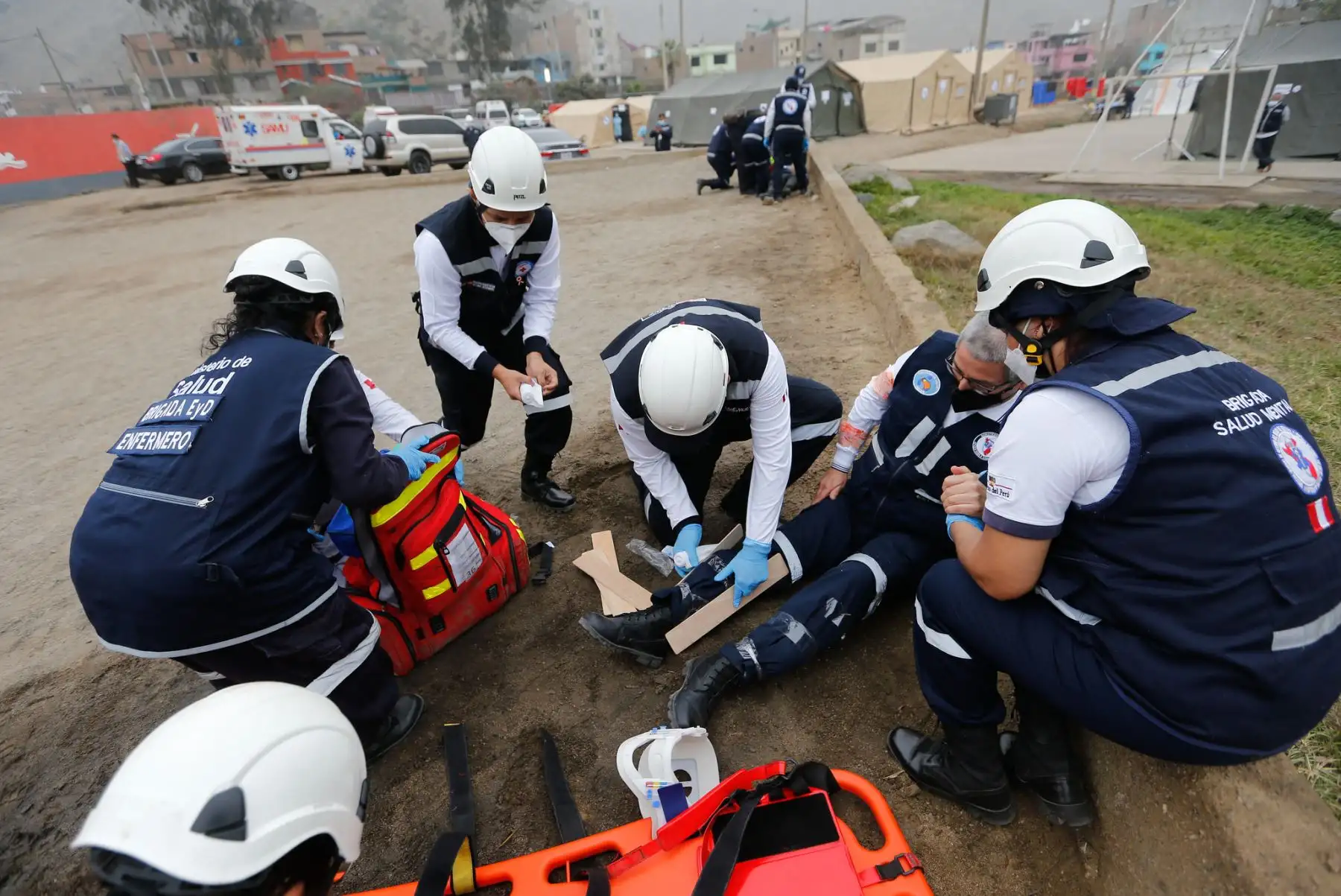 Ministerio de Salud realiza  un simulacro para evaluar las acciones de respuesta ante posible inoperatividad de los establecimientos de salud luego de un sismo, como parte del Plan de Continuidad Operativa del Minsa.
Foto: Minsa