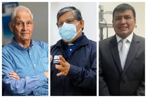 El director del INRAS de la PUCP, Jorge Heraud Pérez; el director de ejecutivo de Inictel- UNI, Daniel Díaz Atucuri; y el director del Departamento de Ingeniería Eléctrica y Electrónica de la Universidad Católica San Pablo (UCSP) de Arequipa, Eber Huanca Cayo. Foto: ANDINA/ Andina