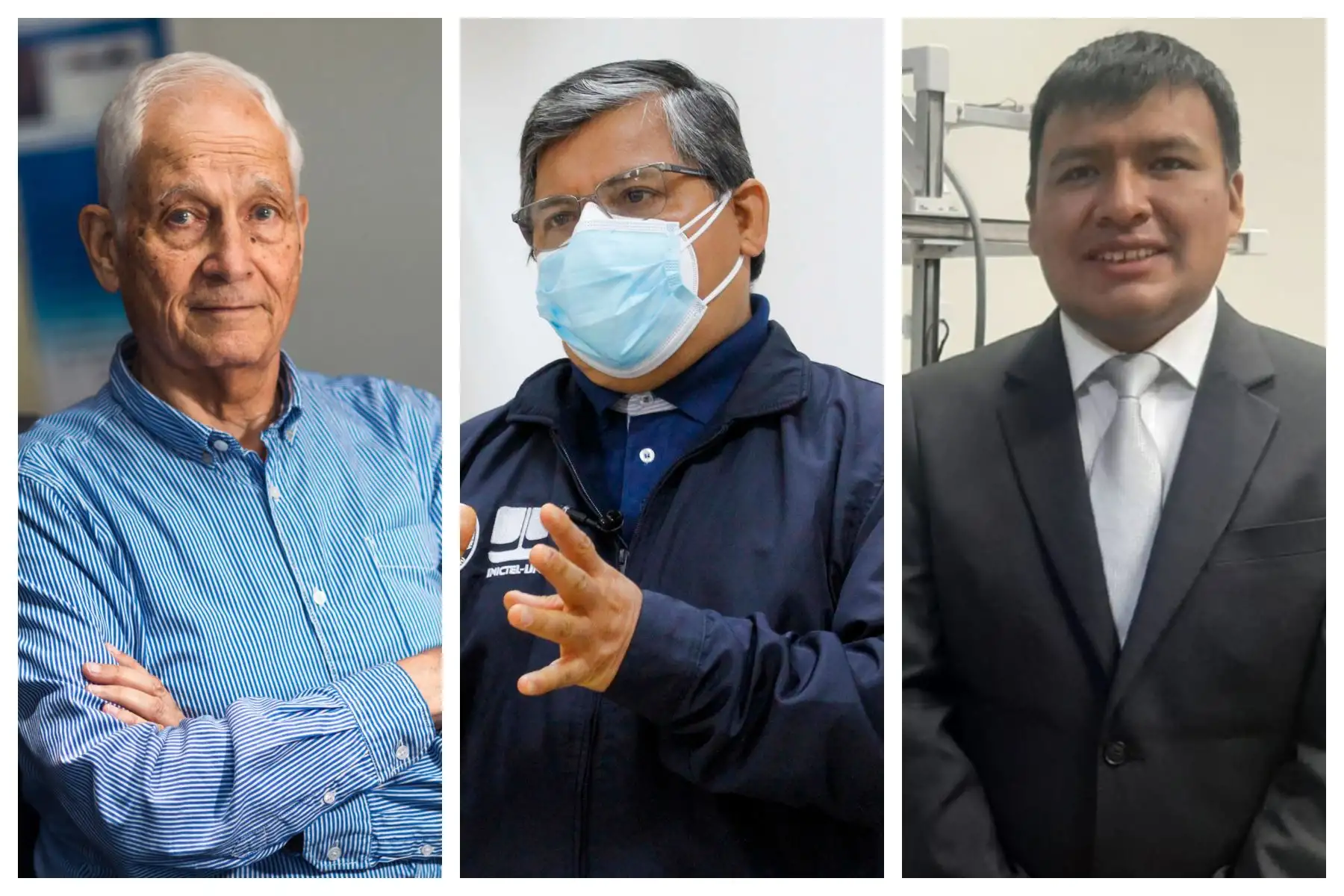 El director del INRAS de la PUCP, Jorge Heraud Pérez; el director de ejecutivo de Inictel- UNI, Daniel Díaz Atucuri; y el director del Departamento de Ingeniería Eléctrica y Electrónica de la Universidad Católica San Pablo (UCSP) de Arequipa, Eber Huanca Cayo. Foto: ANDINA/ Andina
