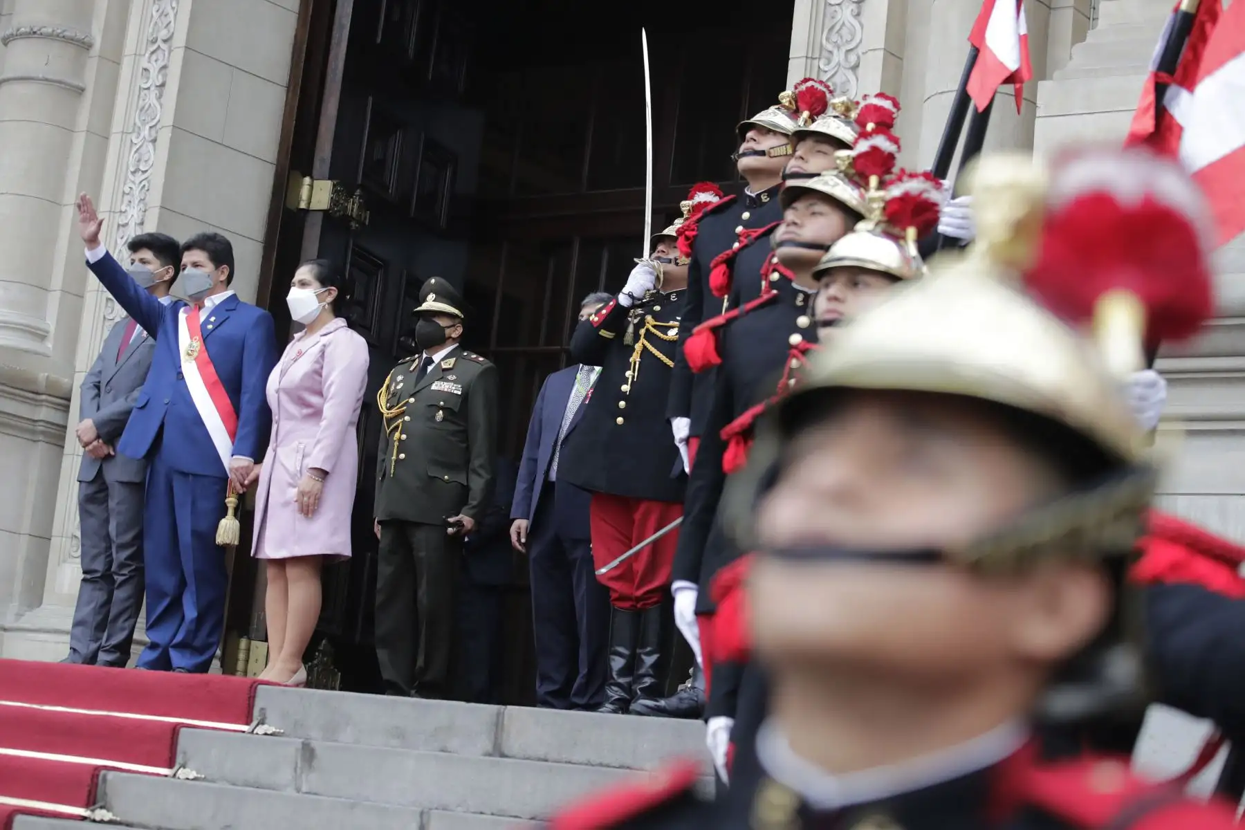 El presidente de la República, Pedro Castillo, retorna a Palacio de Gobierno, tras Mensaje a la Nación. Foto: ANDINA/Prensa Presidencia