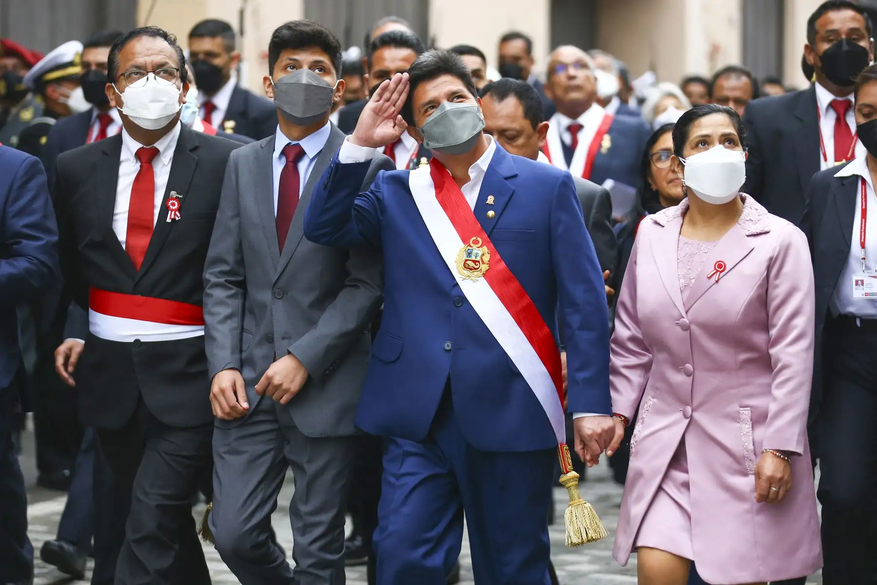 El presidente de la República, Pedro Castillo, retorna a Palacio de Gobierno, tras Mensaje a la Nación. Foto: ANDINA/Prensa Presidencia