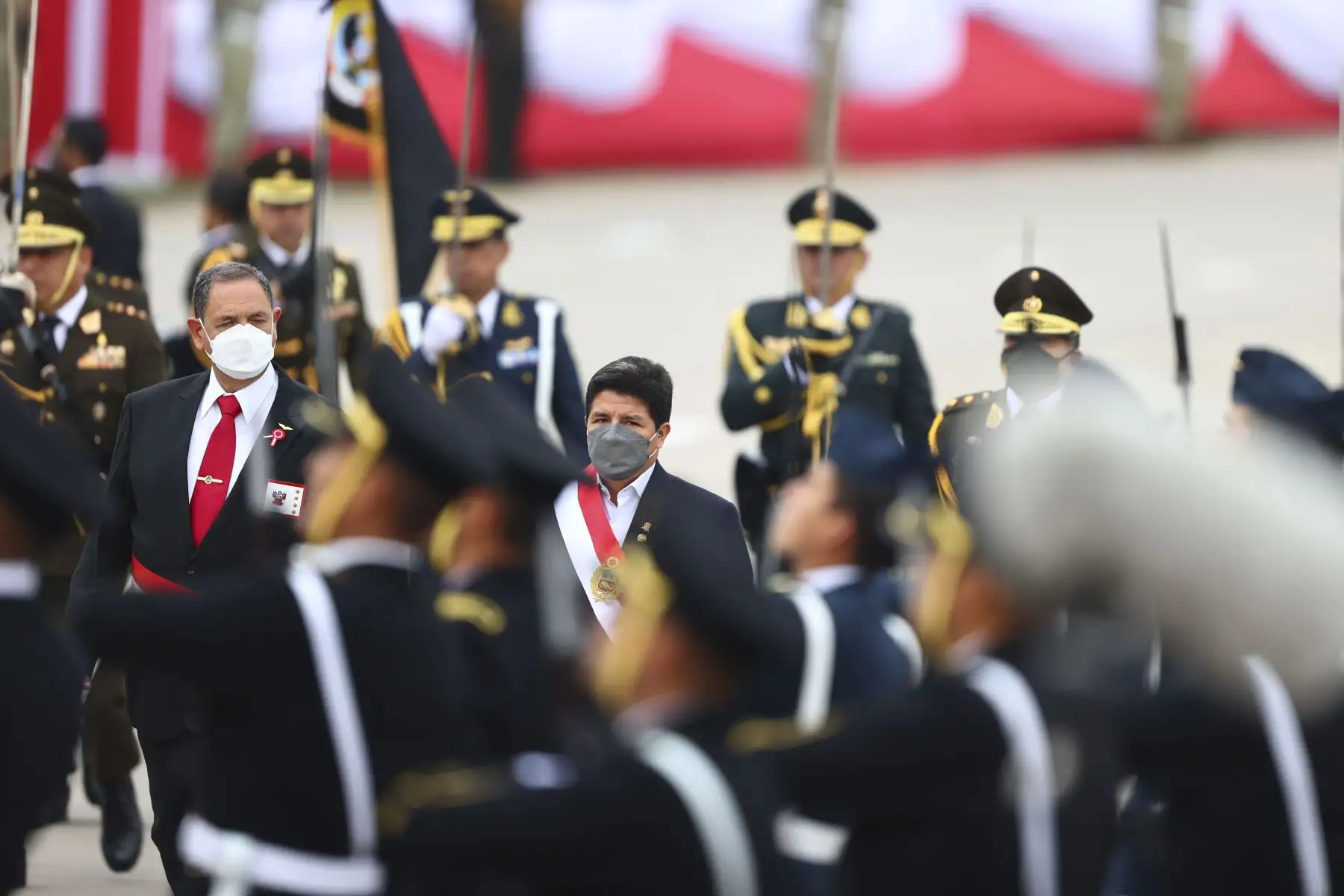 Honores al presidente de la República, Pedro Castillo, a su llegada la Gran Parada y Desfile Militar en el Cuartel General del Ejército, como parte de los actos conmemorativos por el 201 aniversario de la Independencia del Perú. Foto: ANDINA/ Andrés Valle
