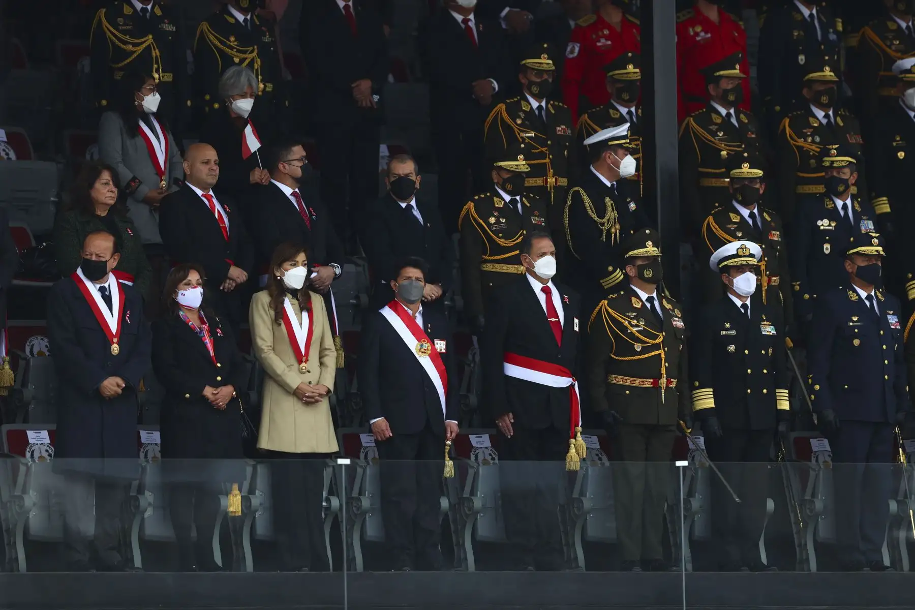 Honores al presidente de la República, Pedro Castillo, a su llegada la Gran Parada y Desfile Militar en el Cuartel General del Ejército, como parte de los actos conmemorativos por el 201 aniversario de la Independencia del Perú. Foto: ANDINA/ Andrés Valle