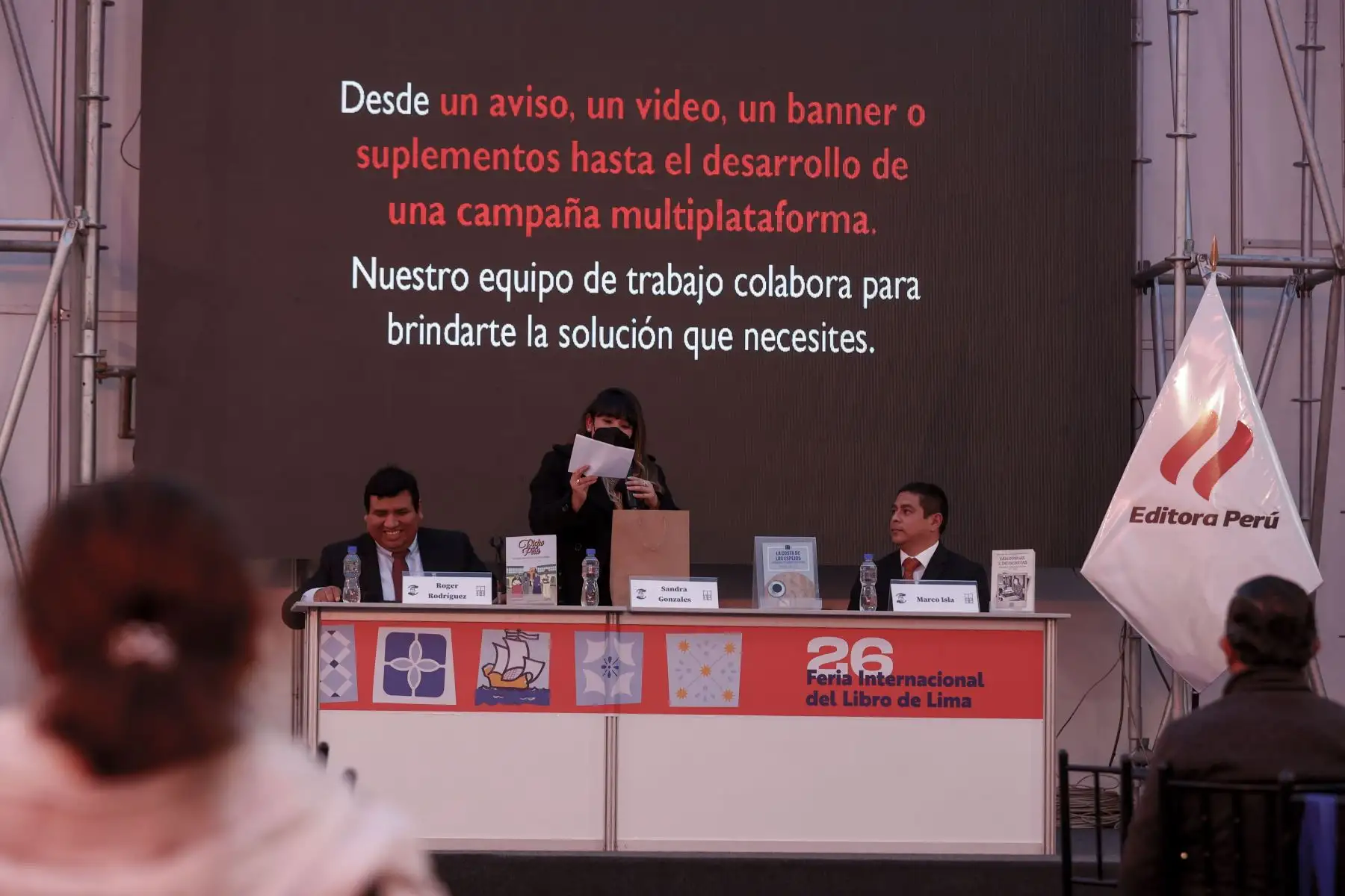 Editora Perú se presenta en la Feria Internacional del Libro de Lima con la exposición “Coedición y difusión al servicio de escritores y empresas editoriales” en la que participaron Roger Rodriguez, Sandra Gonzales, y Marco Isla. Foto: Melina Mejia