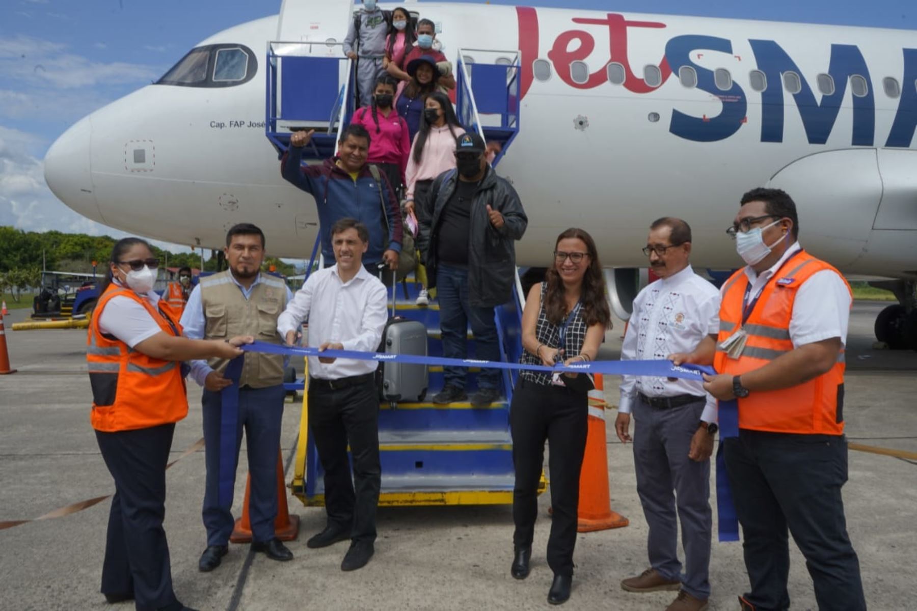 Llegada a Tarapoto del primer vuelo interregional procedente de Arequipa. Foto: Cortesía.