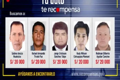 El Gobierno ofrece S/ 20,000 a cambio de datos que ayuden a capturar a cada uno de los prófugos por abuso sexual y homicidio simple.