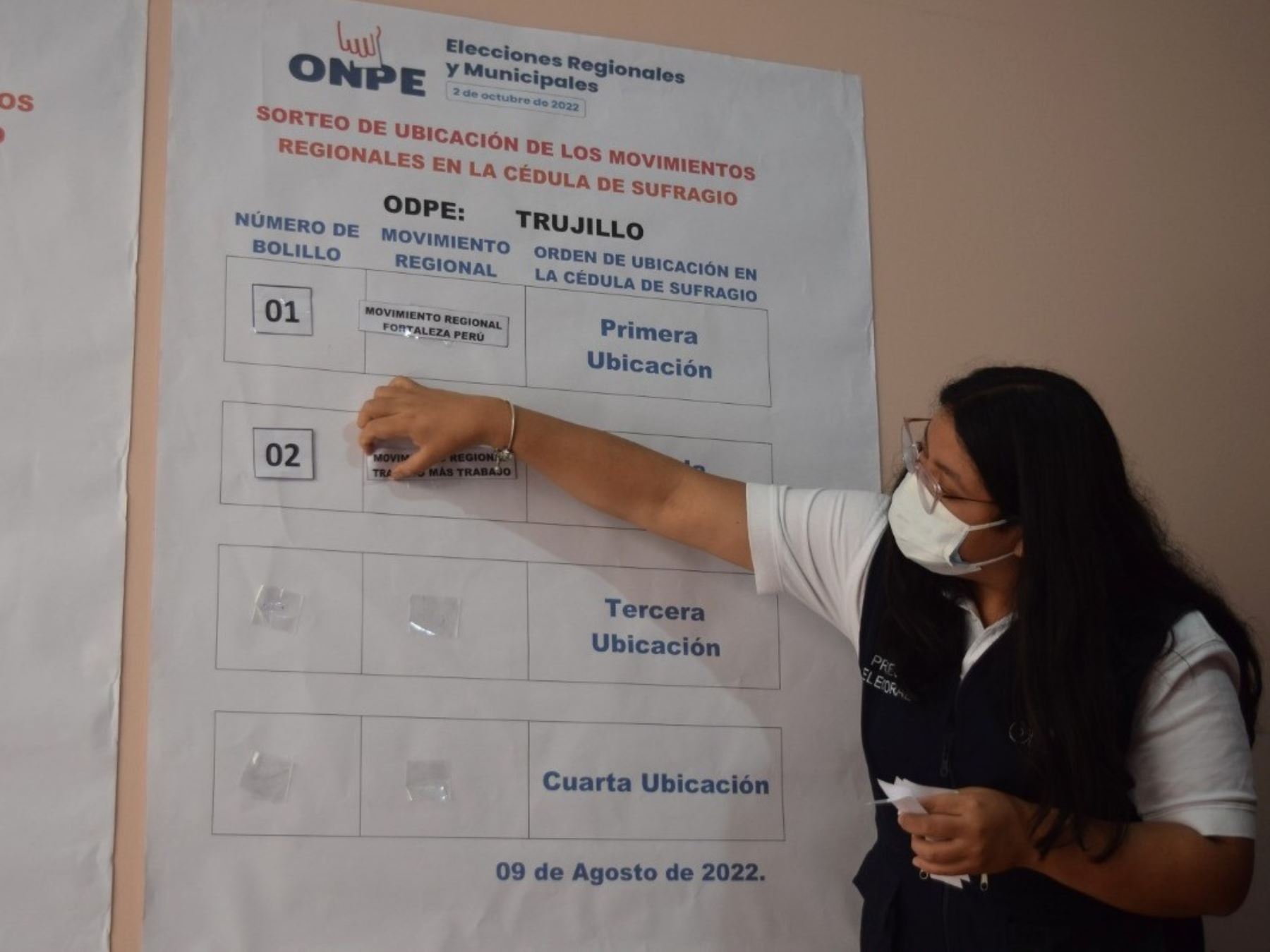 La ODPE Trujillo sorteó la ubicación de movimientos regionales en la cédula de votación que se utilizará en las elecciones regionales y municipales del 2 de octubre. Foto: Luis Puell.