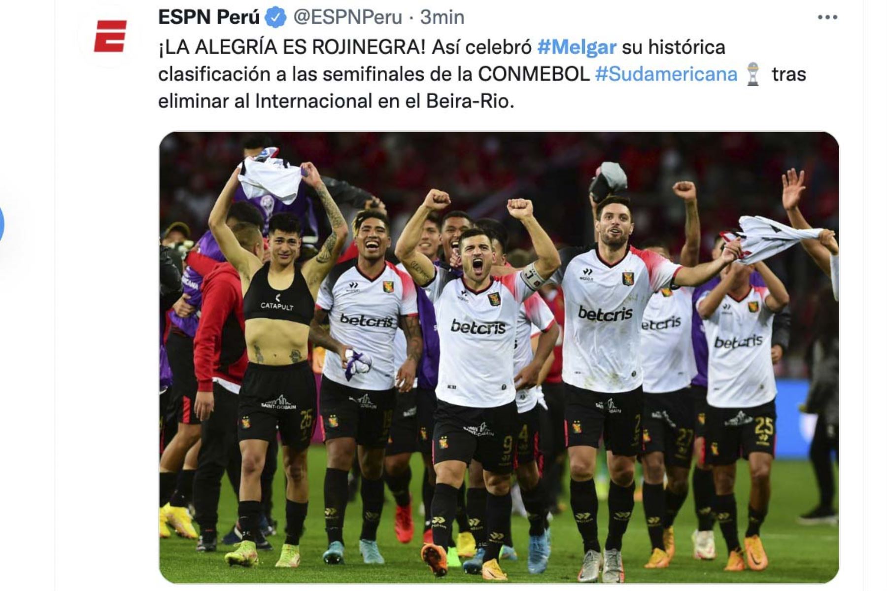 La prensa internacional destacó la clasificación del Melgar de Arequipa a las semifinales de la Copa Sudamericana al eliminar en la tanda de penales al Internacional de Brasil. Foto: Difusión