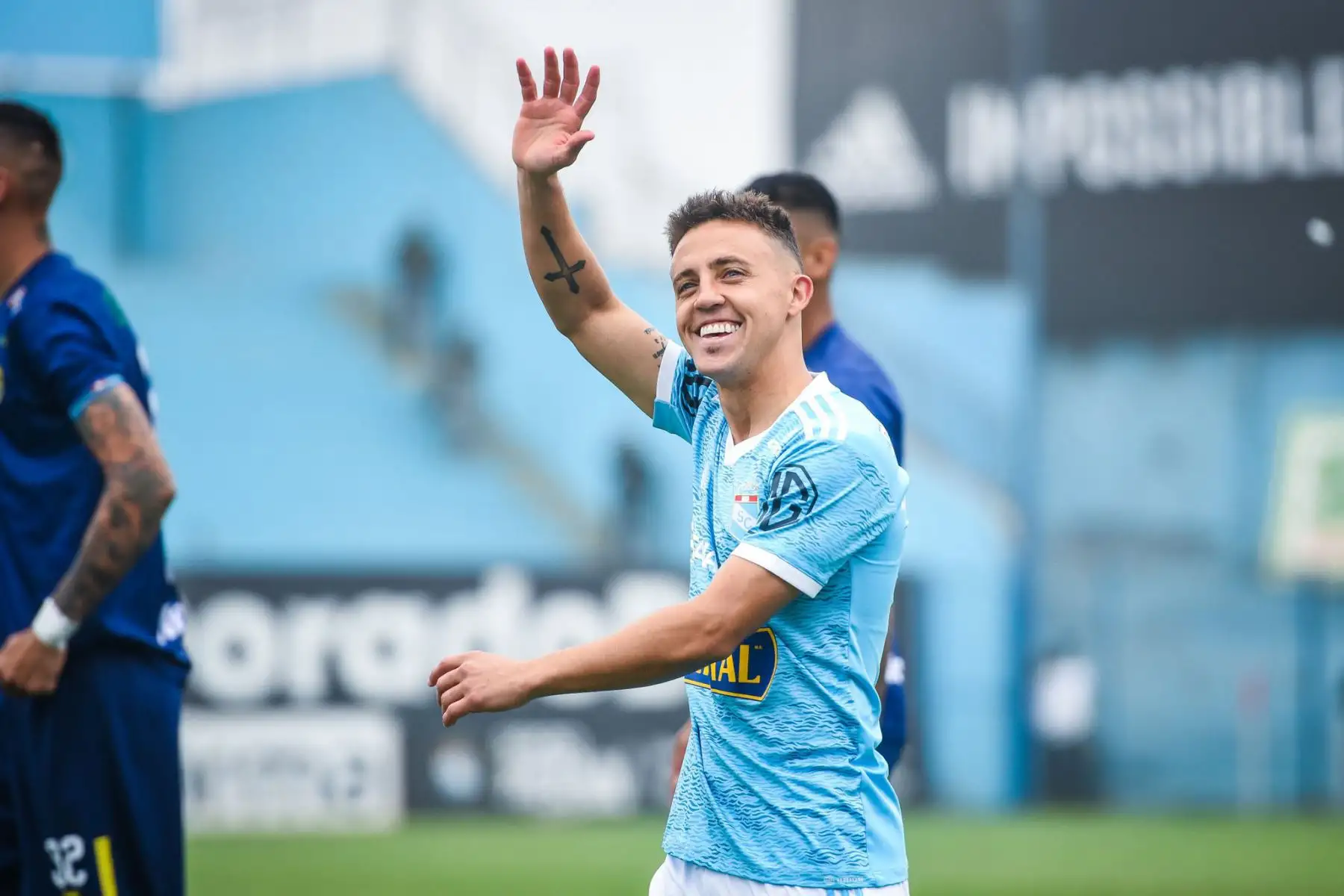 Diego Buonanotte de Sporting Cristal celebra su gol anotado ante el  Club Carlos Stein durante el partido de Clausura por la séptima fecha de la Liga 1, en el Estadio Alberto Gallardo.
Foto: Sporting Cristal