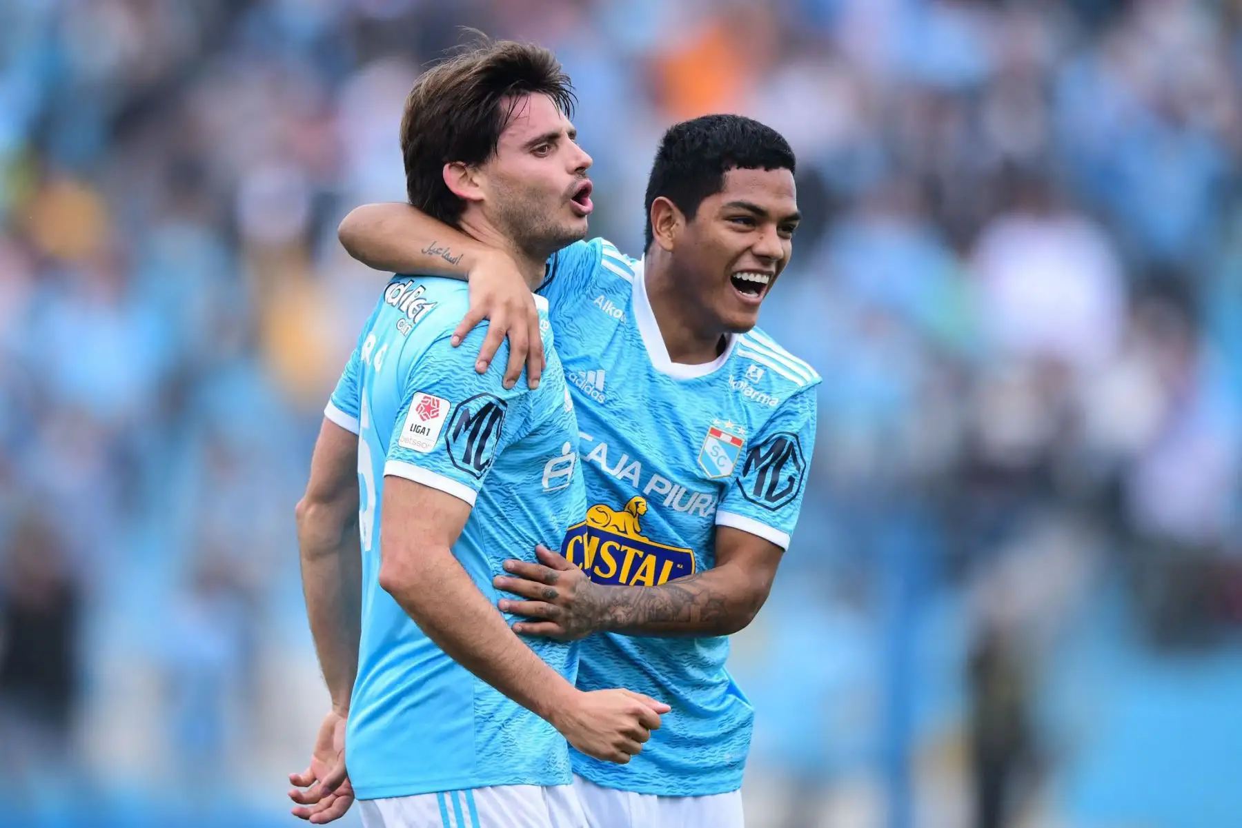 Omar Merlo de Sporting Cristal celebra su gol anotado ante el  Club Carlos Stein durante el partido de Clausura por la séptima fecha de la Liga 1, en el Estadio Alberto Gallardo.
Foto: Sporting Cristal