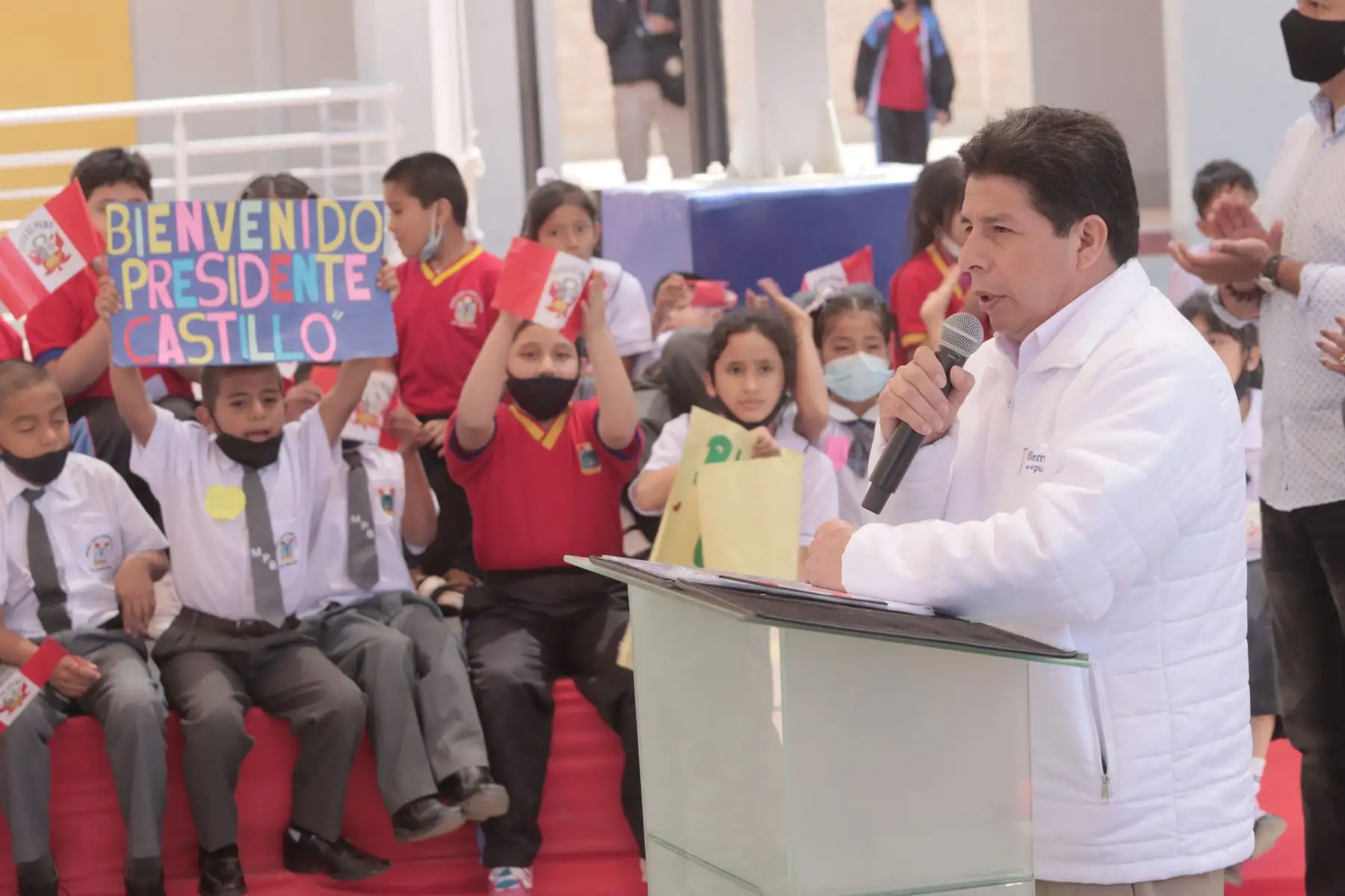 El presidente Pedro Castillo participa en la ceremonia de inauguración de la rehabilitación de la institución educativa María Parado de Bellido, ubicada en el distrito de José Leonardo Ortiz, región Lambayeque. Foto: ANDINA/Difusión