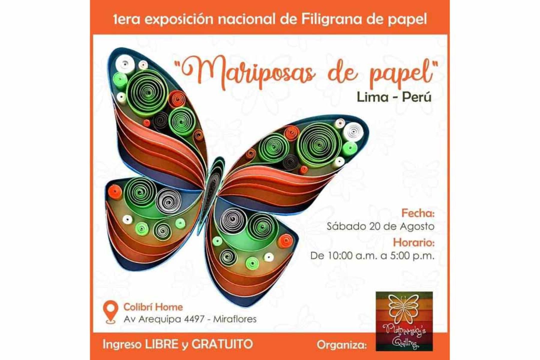 El ingreso a la exposición “Mariposas de papel” es gratuito y estará disponible, únicamente, este sábado de 10 a. m. a 5 p. m. Foto: Difusión