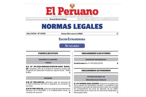 Edición extraordinaria de Normas Legales del Diario Oficial El Peruano.