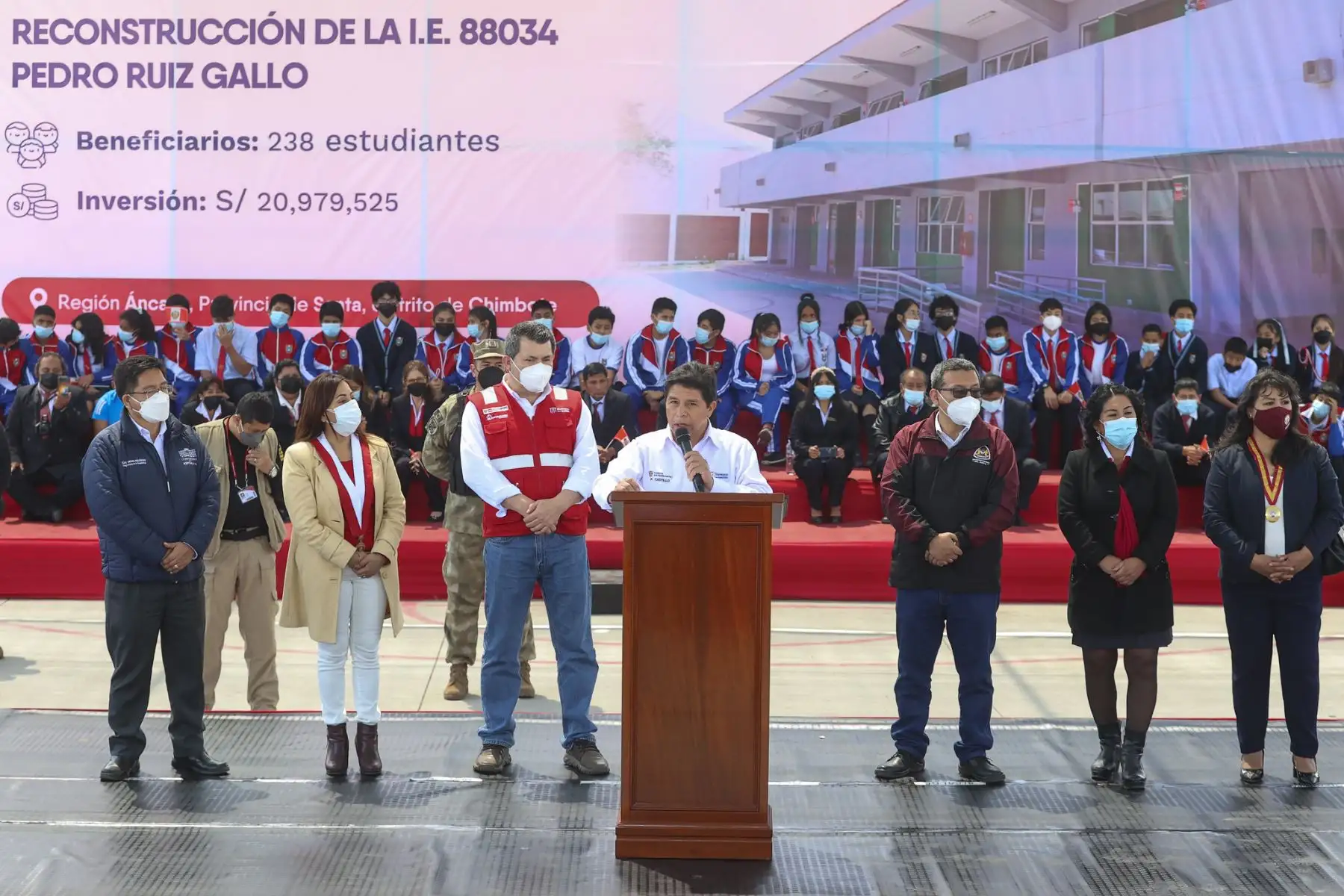 Presidente de la República, Pedro Castillo, inaugura Institución Educativa N° 88034 Pedro Ruiz Gallo, en la región Áncash.
Foto: ANDINA/ Prensa Presidencia