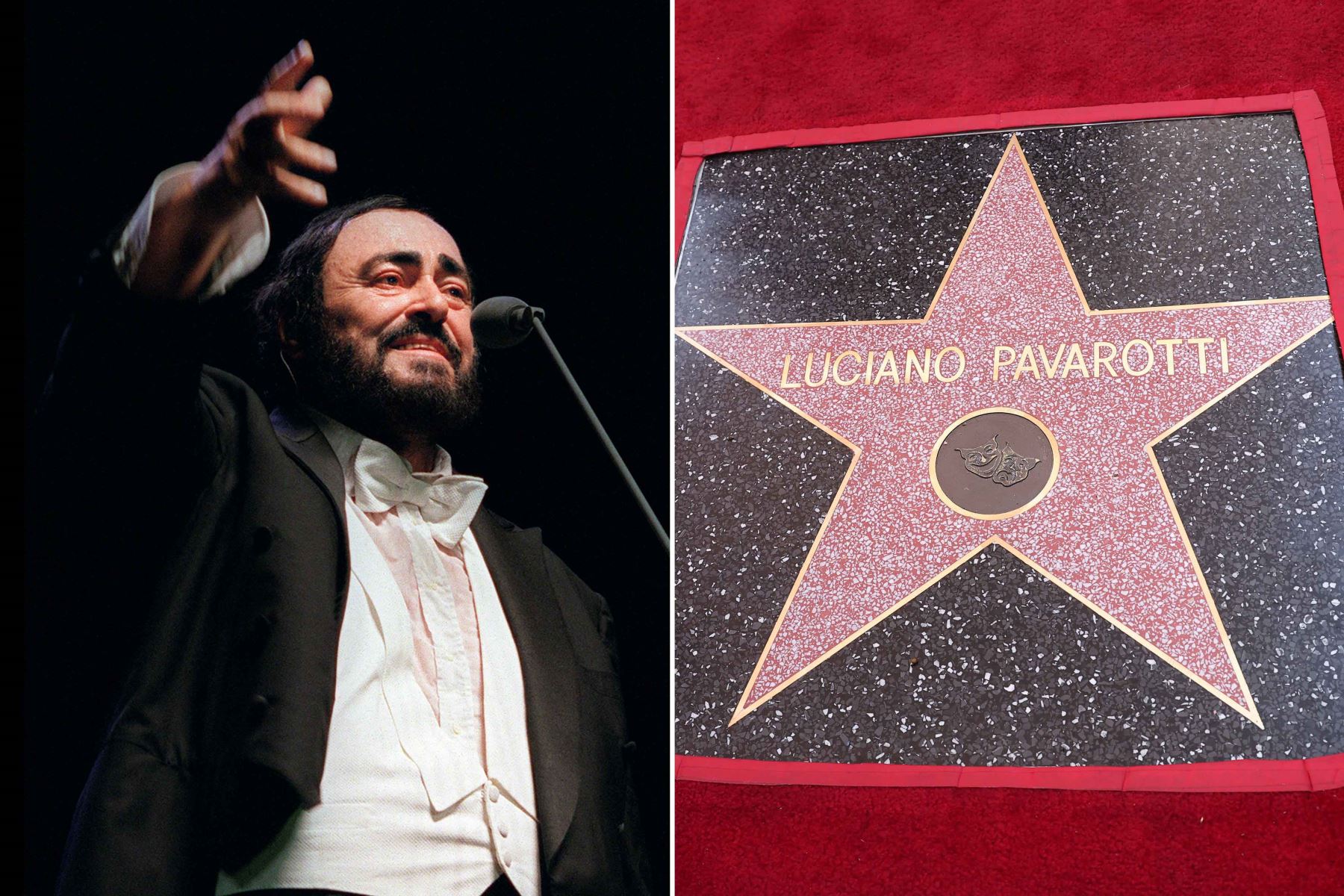 Pavarotti recibió la estrella número 2.730 en el Paseo de la Fama de Hollywood. Foto: Composición con fotos de AFP
