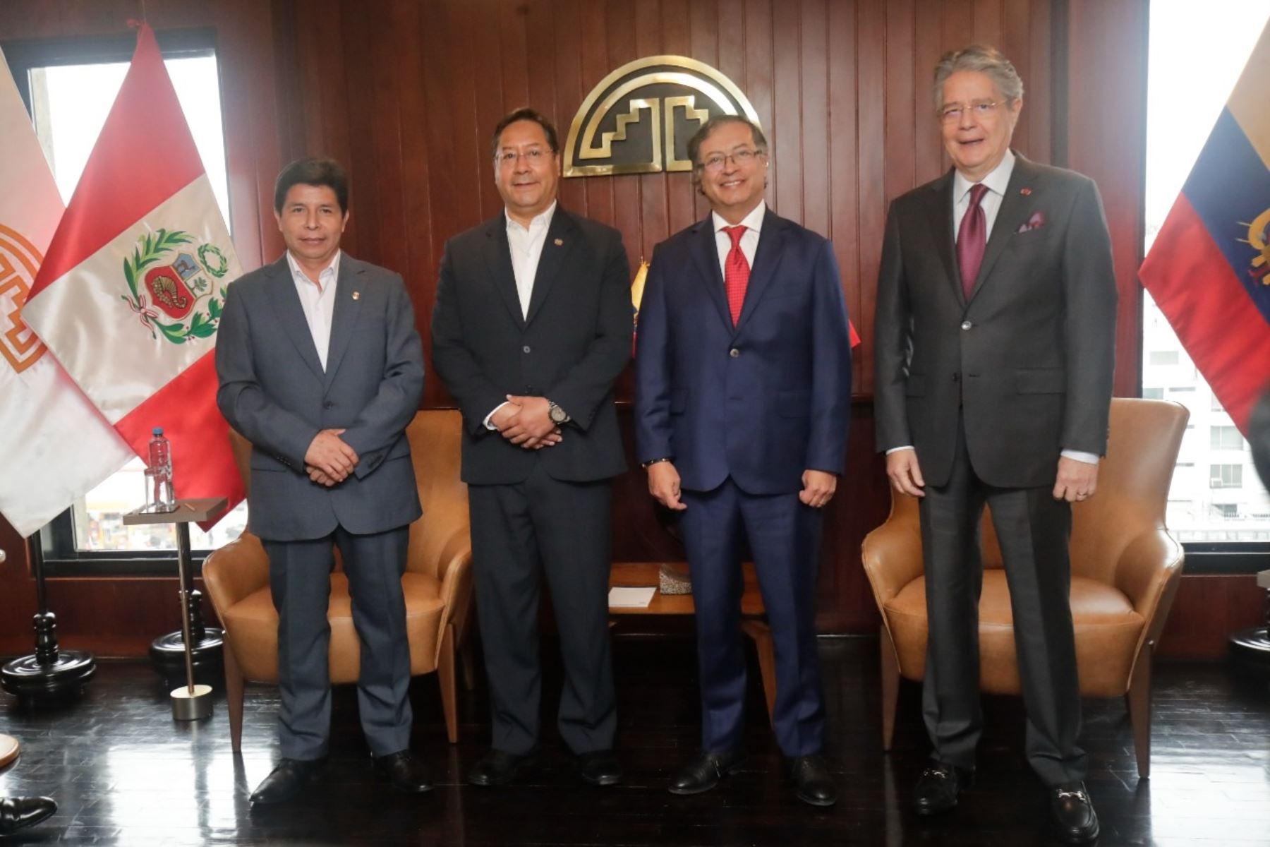 Presidente Pedro Castillo junto a sus homólogos de Bolivia, Luis Arce; Colombia, Gustavo Petro; y de Ecuador, Guillermo Lasso.