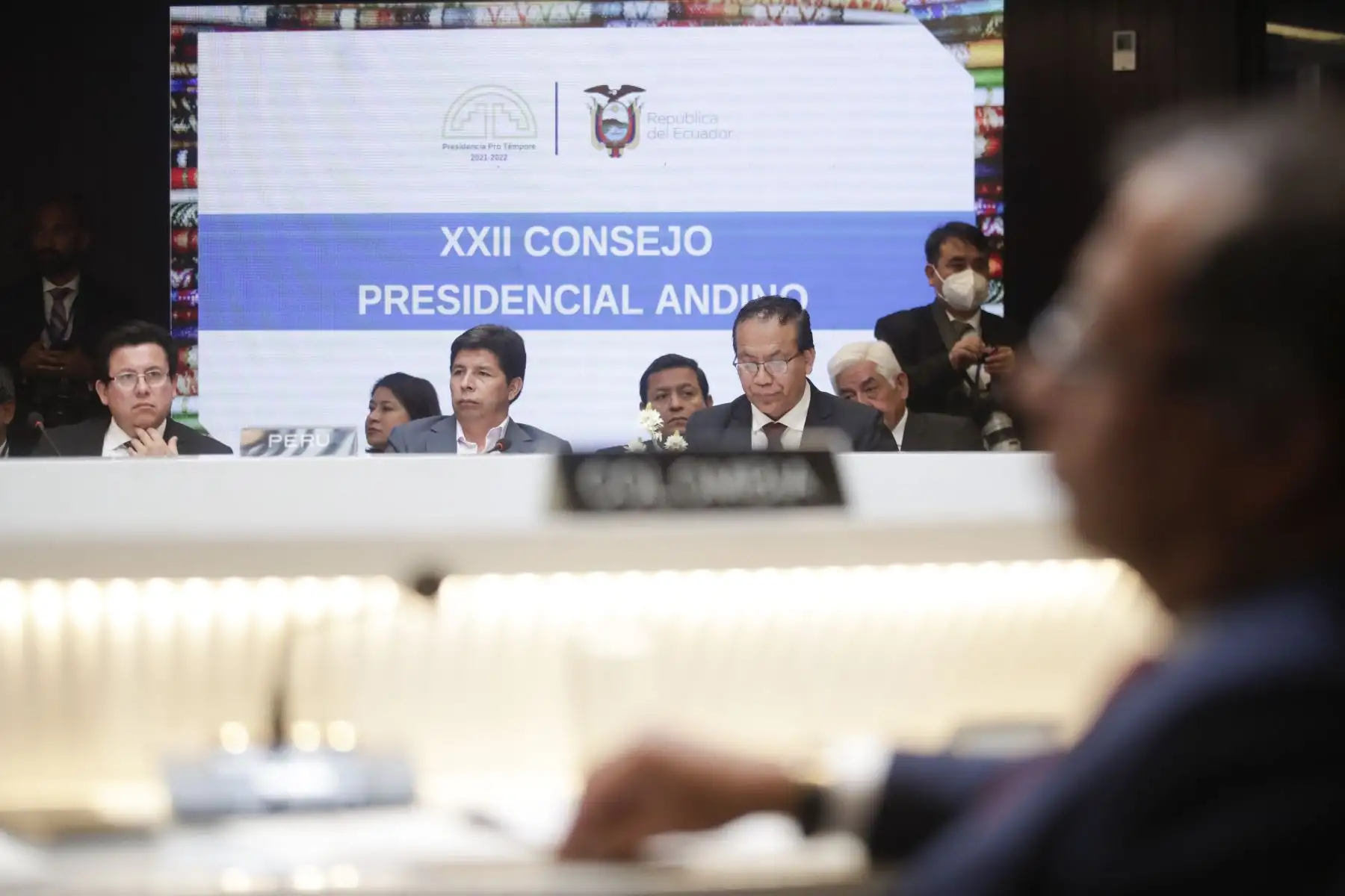 El jefe del Estado, Pedro Castillo, recibió la presidencia pro tempore de la Comunidad Andina (CAN) para el periodo 2022 - 2023.. Foto: ANDINA/ Prensa Presidencia