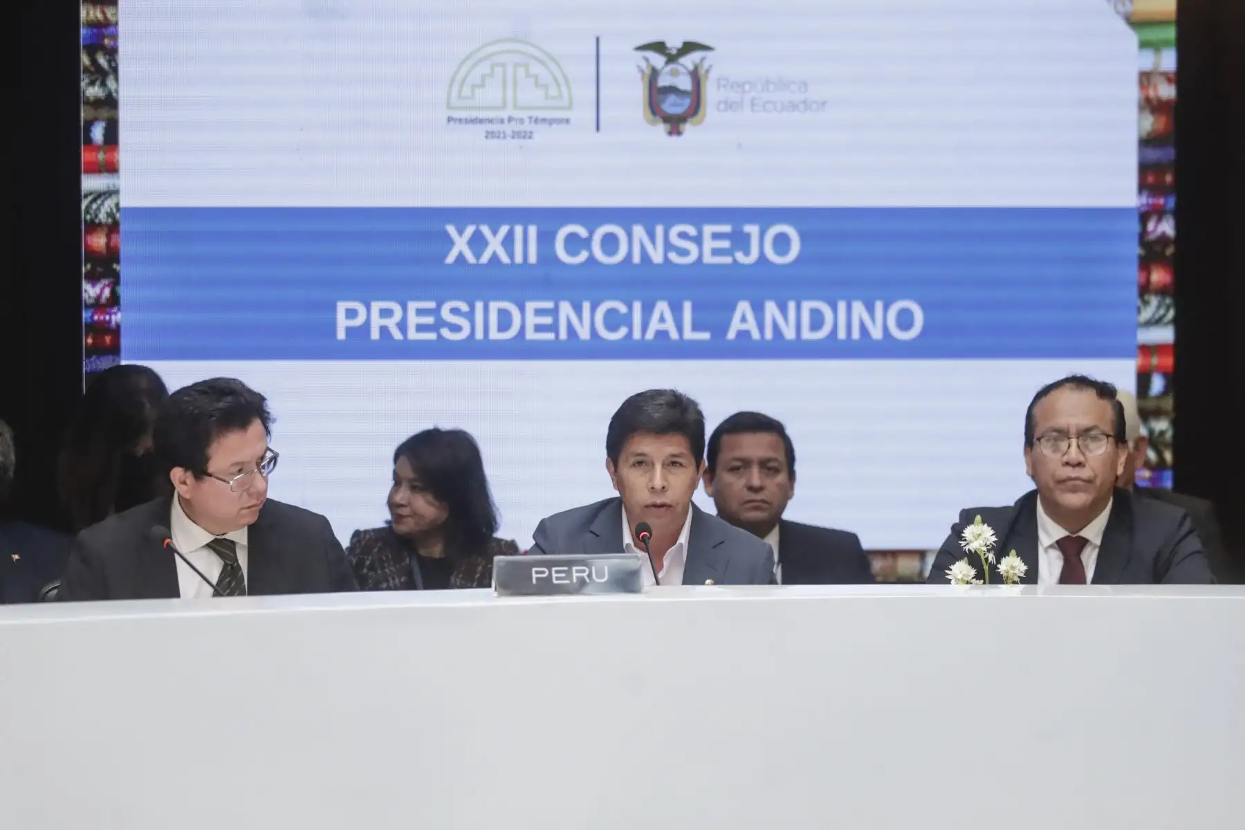El jefe del Estado, Pedro Castillo, recibió la presidencia pro tempore de la Comunidad Andina (CAN) para el periodo 2022 - 2023.. Foto: ANDINA/ Prensa Presidencia