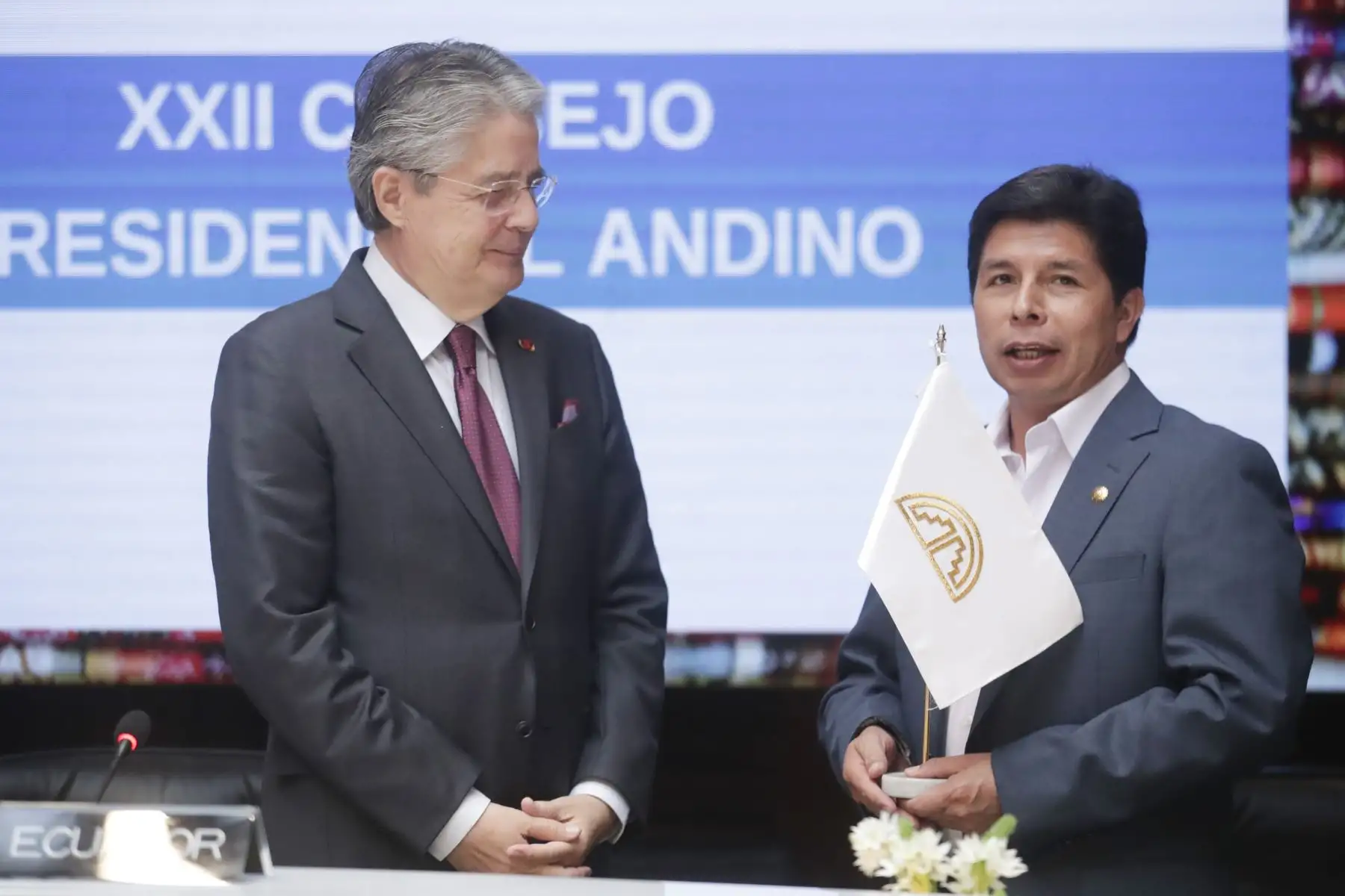 El jefe del Estado, Pedro Castillo, recibió la presidencia pro tempore de la Comunidad Andina (CAN) para el periodo 2022 - 2023.. Foto: ANDINA/ Prensa Presidencia