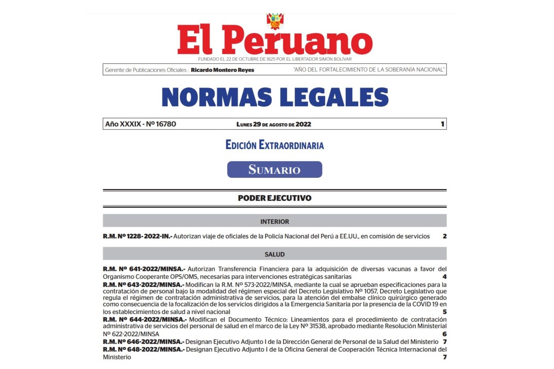 Normas Legales del Diario Oficial El Peruano.