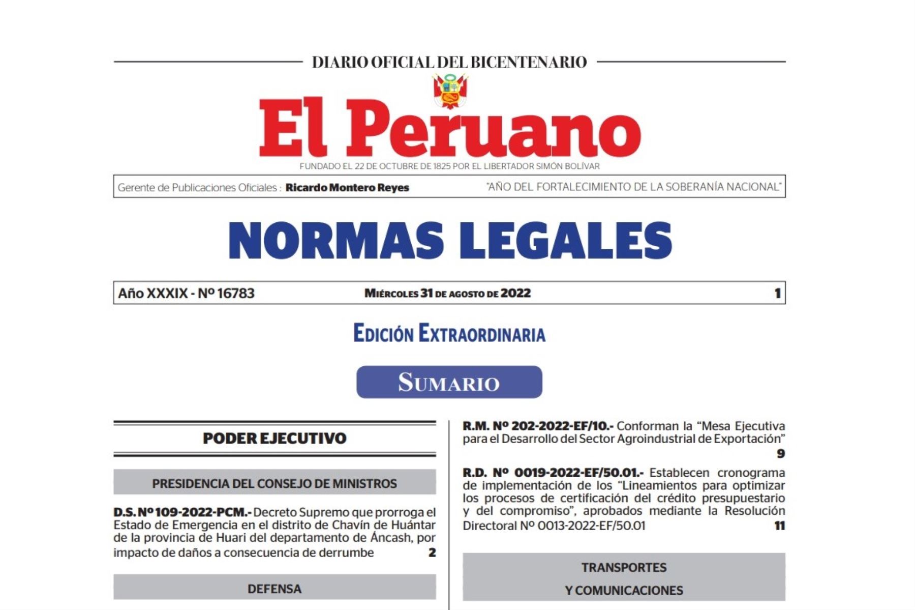 Normas Legales del Diario Oficial El Peruano.