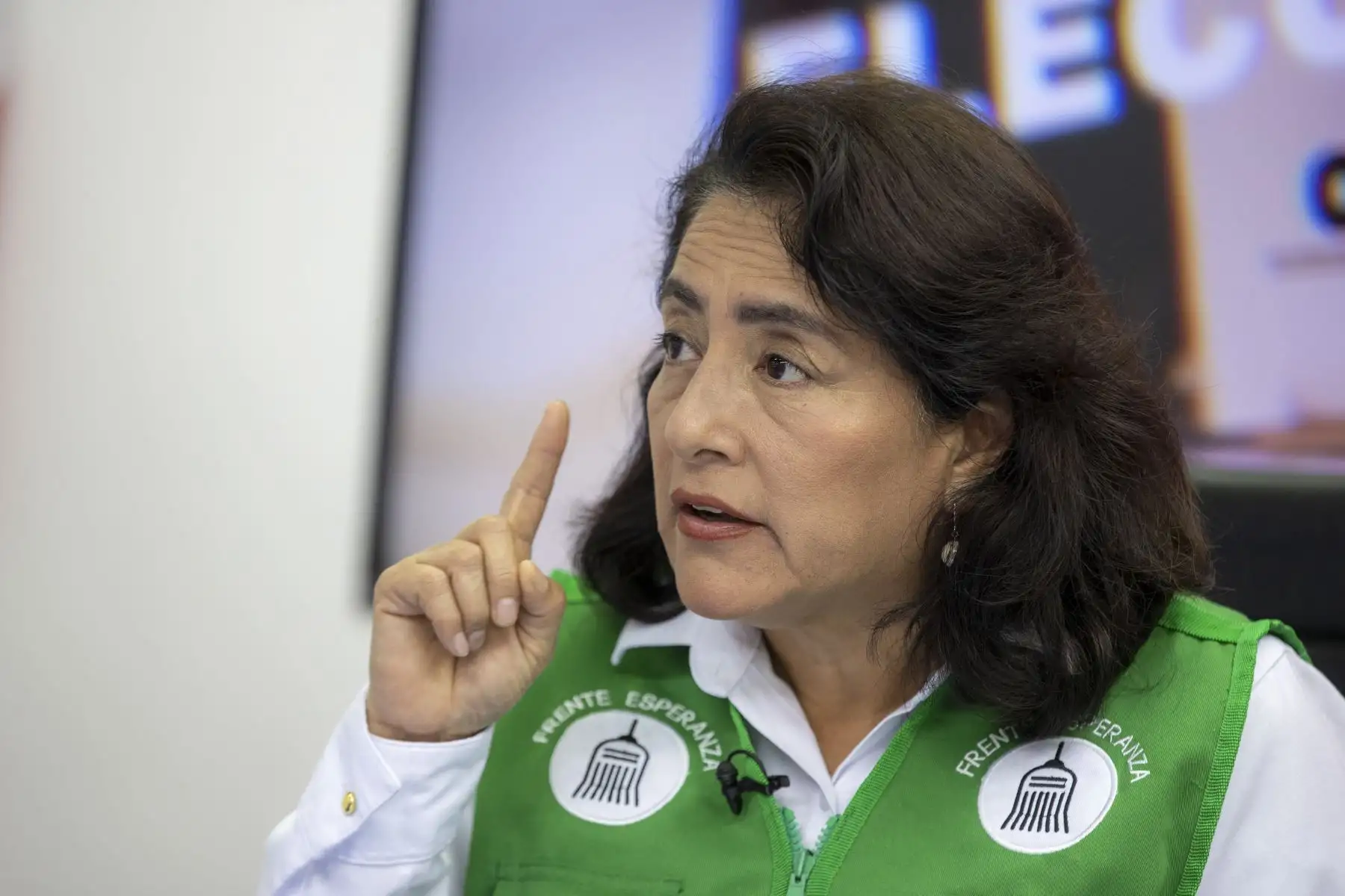 Elizabeth León, es la única mujer en la contienda por el sillón municipal, candidata por el partido político Frente de la Esperanza, agrupación política fundada por el político Fernando Olivera. Foto: ANDINA/Carla Patiño