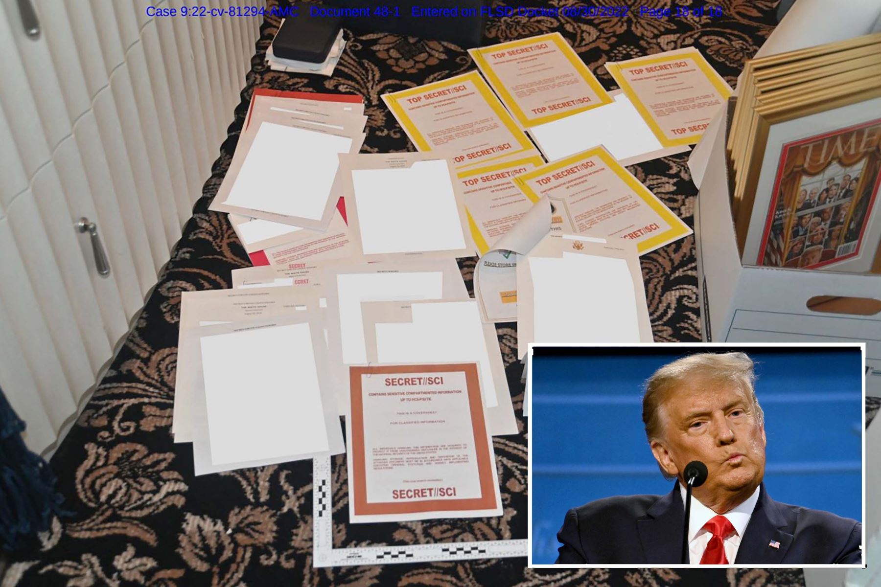 El departamento de Justicia sostiene que esos documentos ultrasecretos "probablemente se ocultaron" para obstruir una investigación del FBI sobre el posible mal manejo de materiales clasificados por parte del expresidente. Foto: AFP