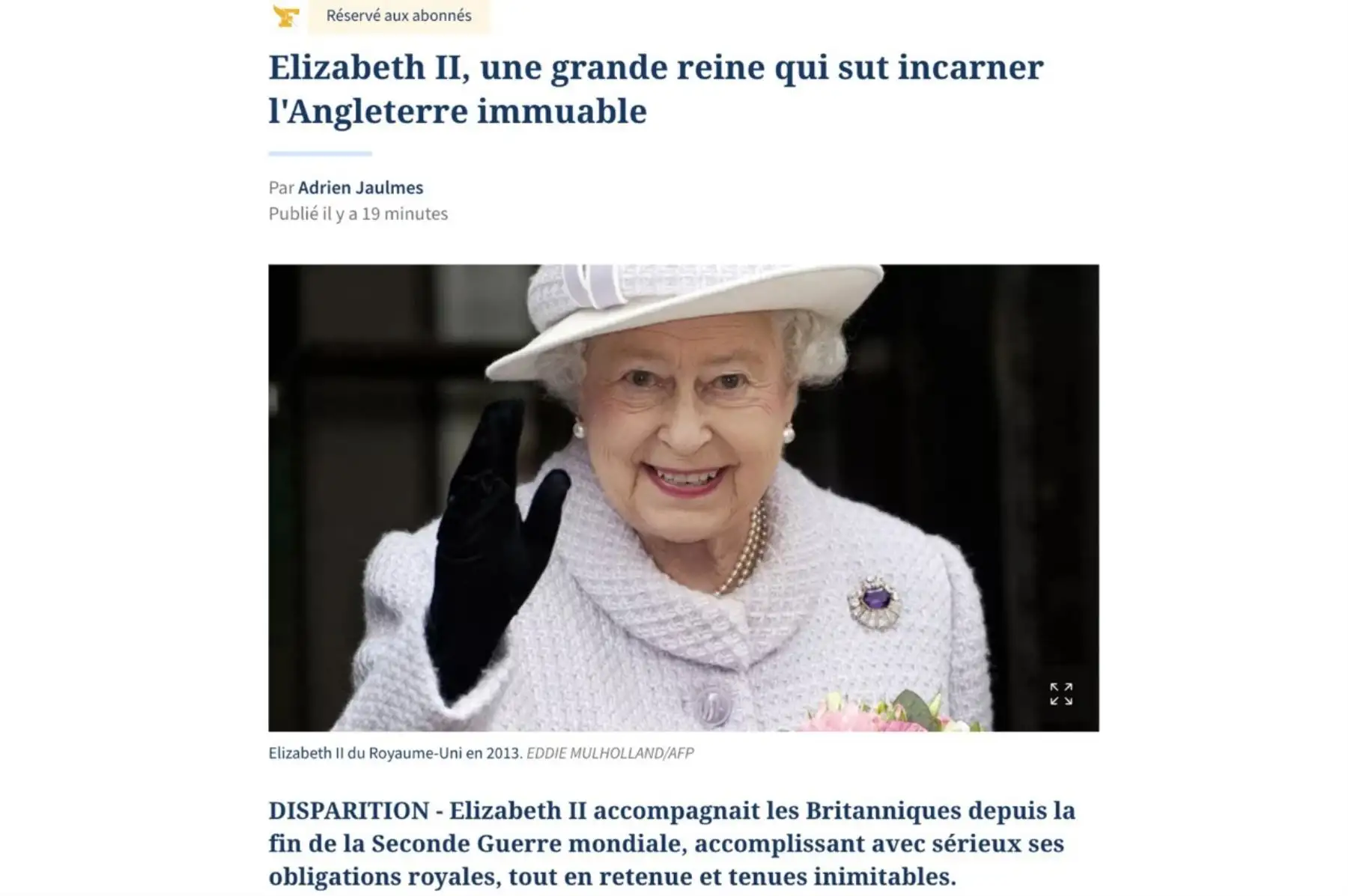 Falleció la reina Isabel II a los 96 años.Le Figaro de Francia