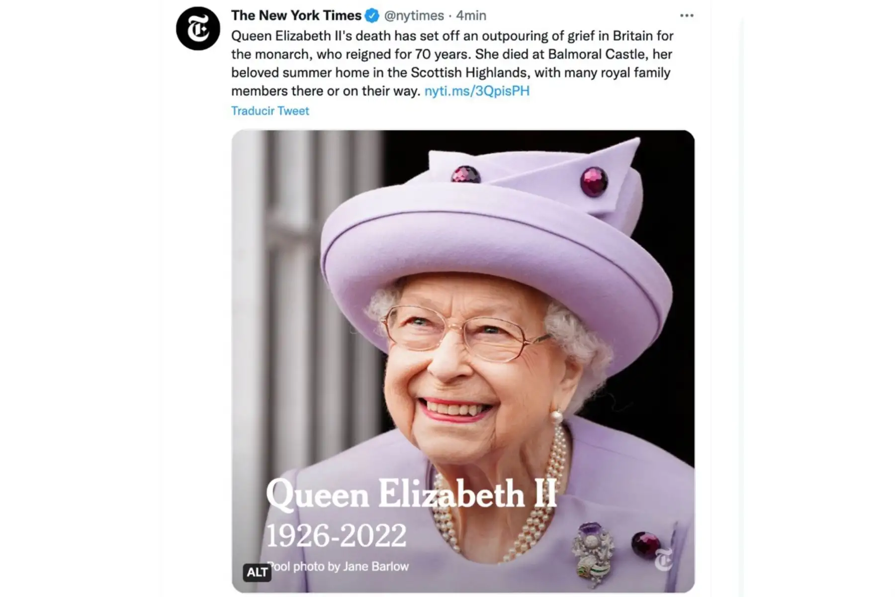 Falleció la reina Isabel II a los 96 años. The New York Times