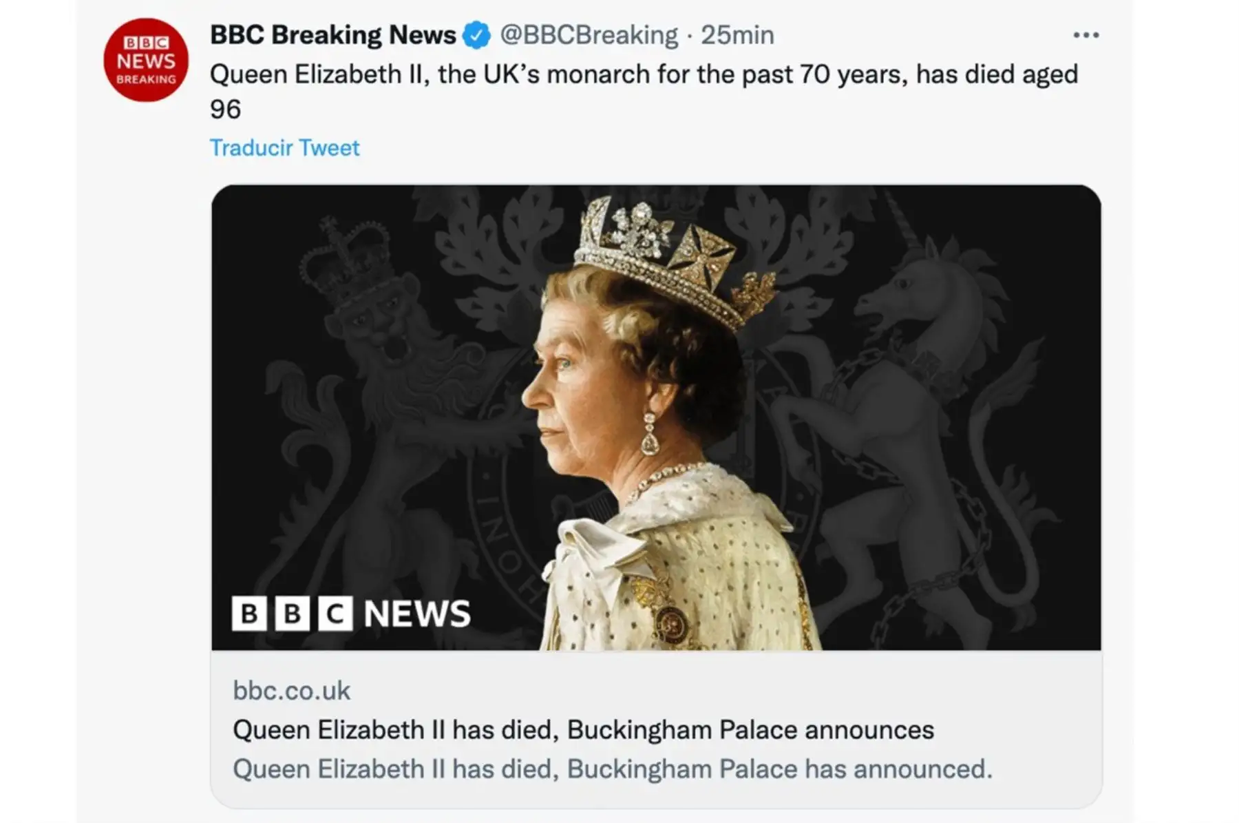 Falleció la reina Isabel II a los 96 años. BBC Internacional