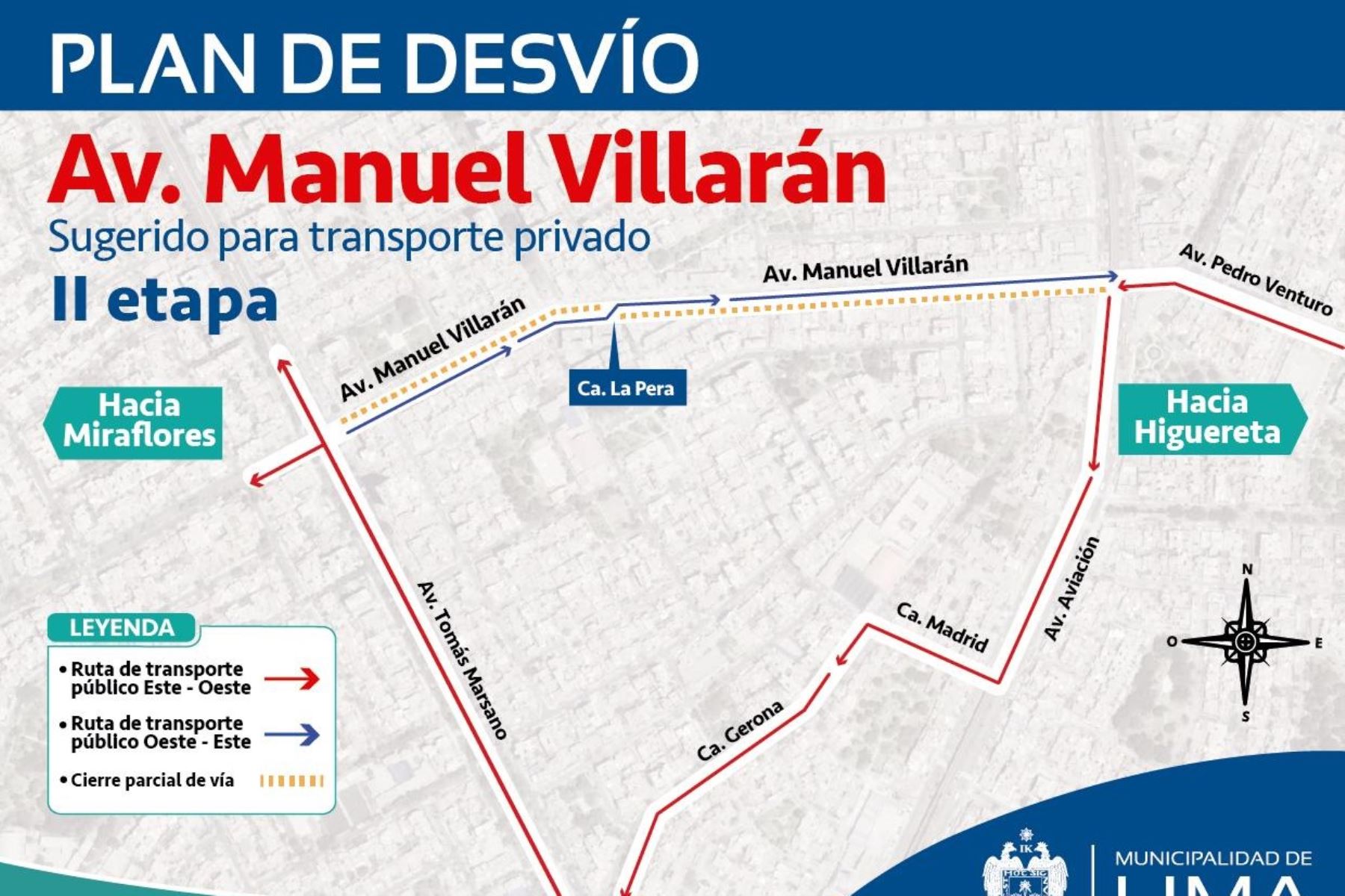 MML pone en marcha nuevo plan de desvío vehicular en la avenida Villarán en Surquillo.