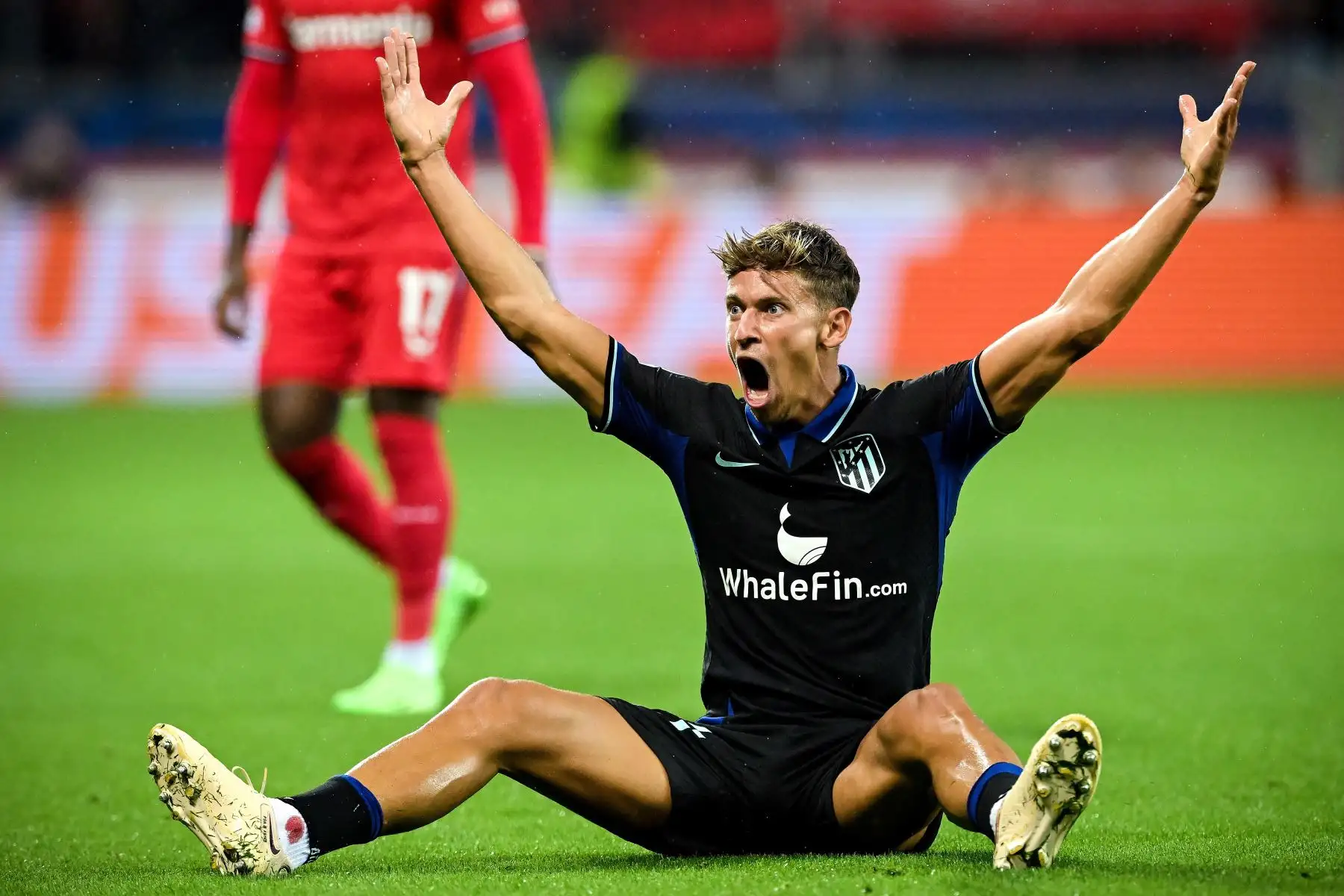 Marcos Llorente del Atlético reacciona durante el partido de fútbol de la fase del grupo B de la Liga de Campeones de la UEFA entre el Bayer Leverkusen y el Atlético de Madrid.
Foto: EFE