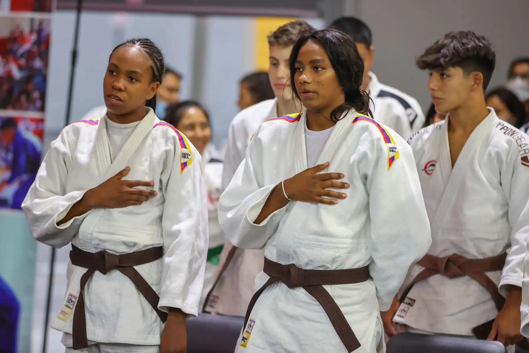 Con la presencia de más de 150 judokas de 15 países. Se inicia la  Copa Panamericana Cadete-Junior y Open Panamericano Lima 2022 que se realiza en el Polideportivo 3 del Centro de Alto Rendimiento de la Videna del distrito de San Luis. En la imagen, la delegación de Colombia.
Foto: ANDINA/ Andrés Valle