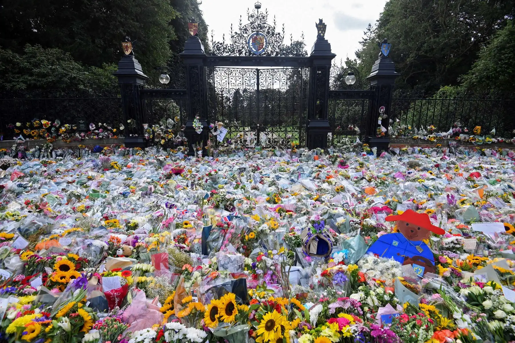Tributos florales se muestran fuera de Norwich Gate en Sandringham Estate en Sandringham, este de Inglaterra, luego de la muerte de la reina Isabel II. Foto: AFP