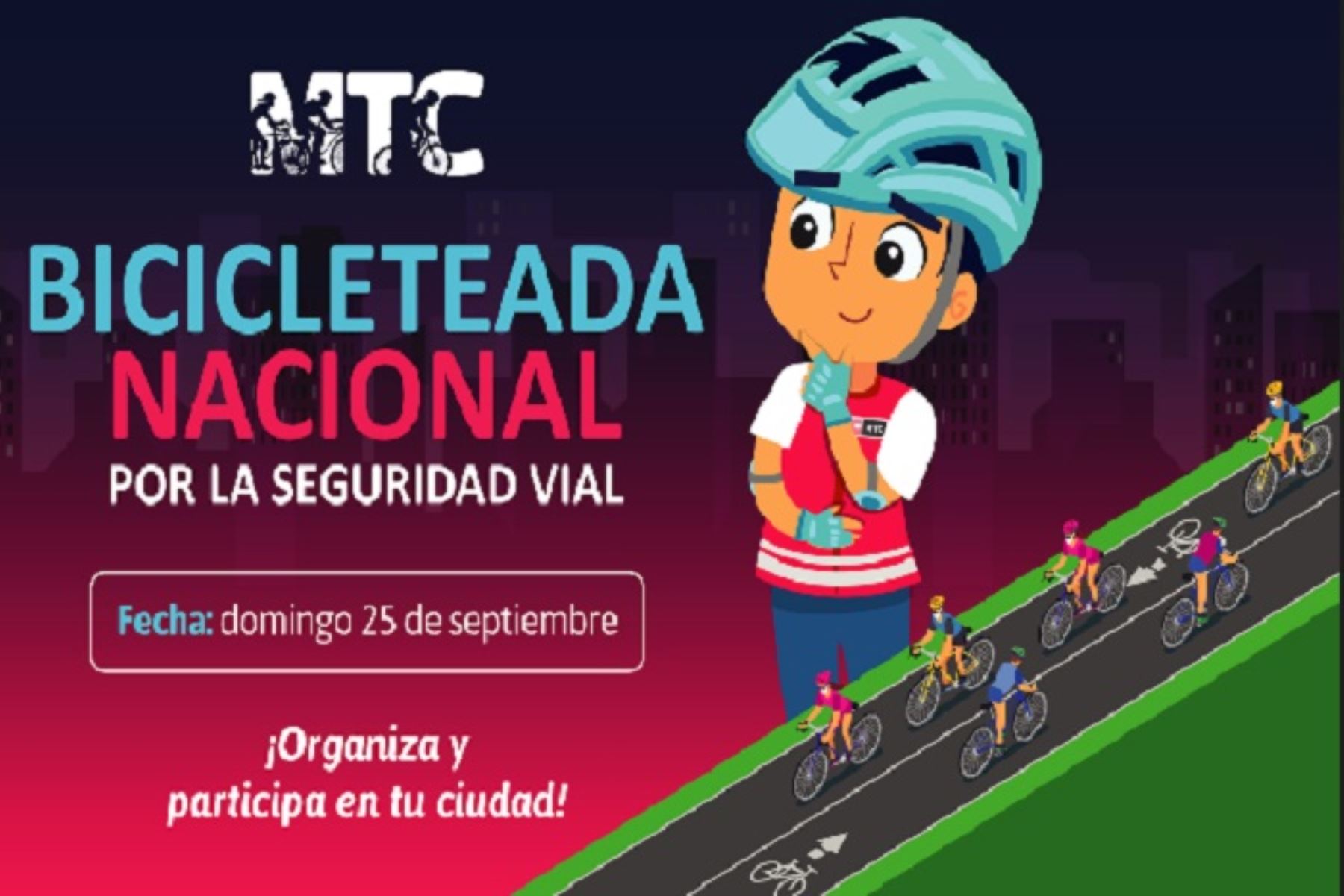 La bicicleteada se iniciará a las 8:30 horas, en simultáneo, en Lima, San Martín, Loreto, Cusco, Apurímac, La Libertad y otras regiones que se irán sumando.