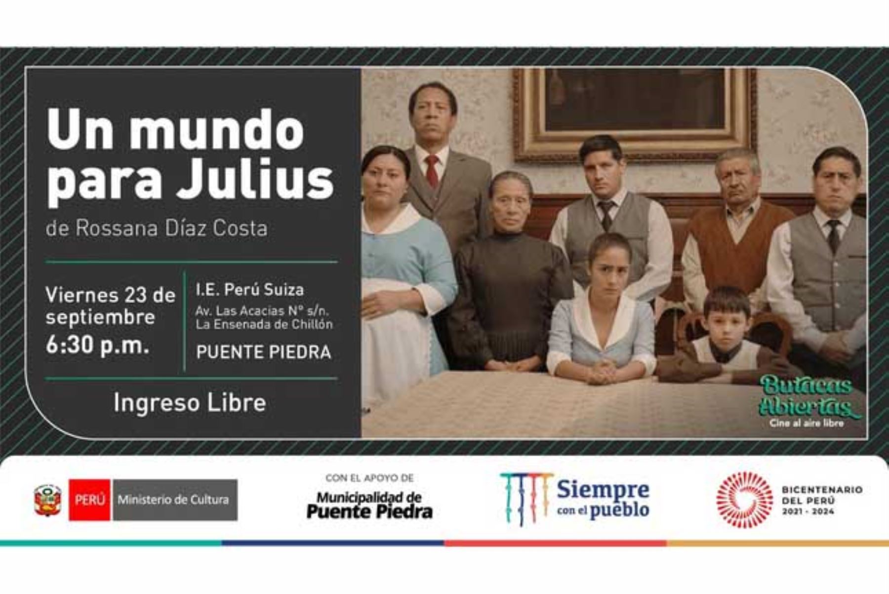 El programa “Butacas abiertas, cine al aire libre” lleva cine peruano a espacios abiertos y regresará al distrito de Puente Piedra este jueves 22 y viernes 23. Foto: Difusión